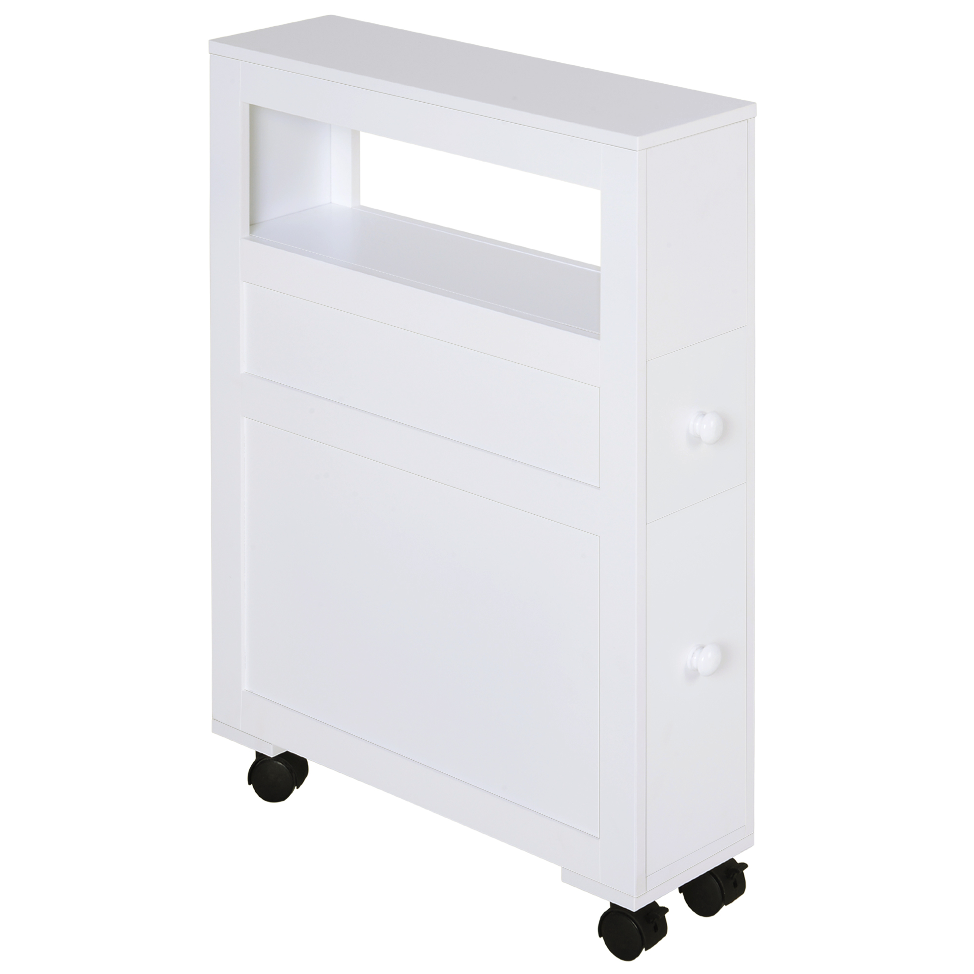 HOMCOM Mueble de Baño 2 Cajones Ahorra Espacio con 4 Ruedas 16x52x71.5 cm Blanco | Aosom España