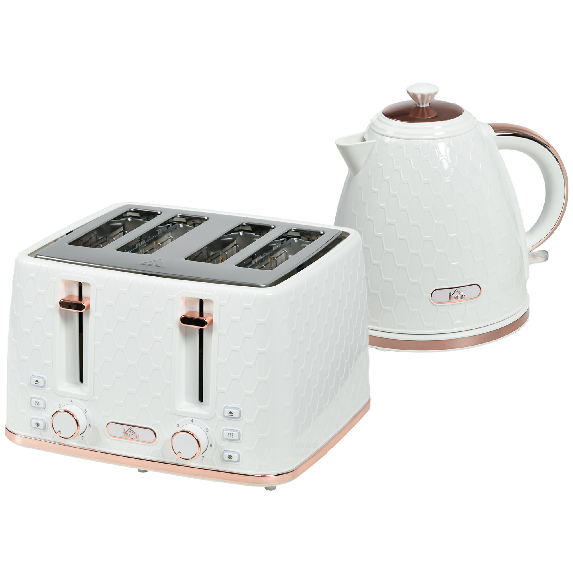 HOMCOM 1.7L 3000W Fast Boil Kettle & 4 Slice Toaster Set, Kettle and Toaster Set with 7 Browning Controls, Crumb Tray, White HOMCOM 1.7L 3000W Fast Boil Kettle & 4 Slice Toaster Set, Kettle and Toaster Set with 7 Browning Controls, Crumb Tray, White