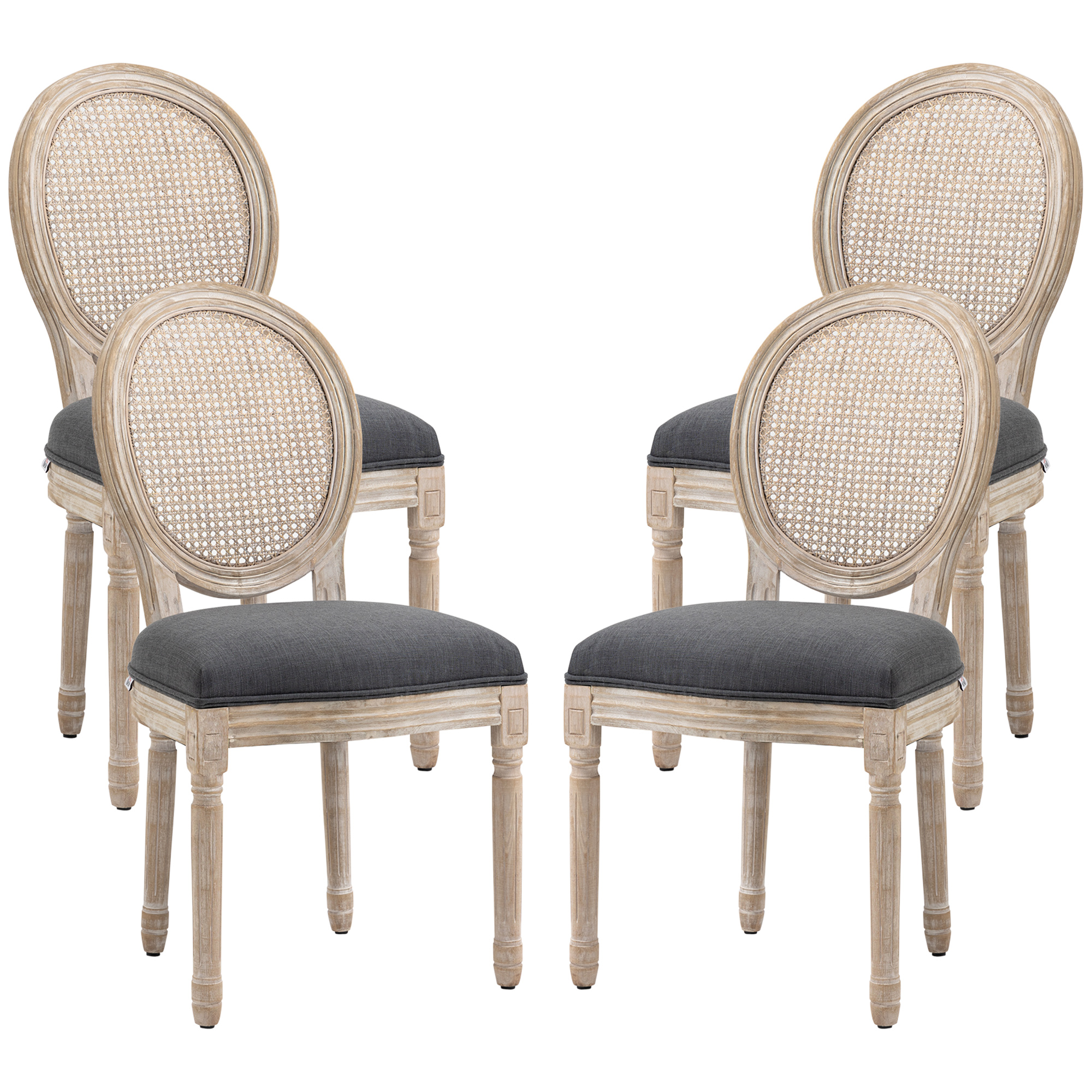 Lot de 4 chaises de Salle à Manger - Chaise de Salon médaillon Style Louis XVI - Bois Massif sculpté, patiné