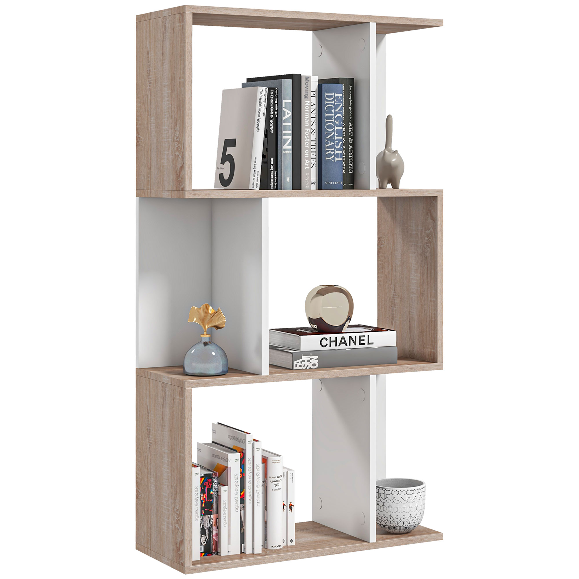 Biblioteca de perete, 3 rafturi, 60x24x111.4cm, alba HOMCOM | Romania