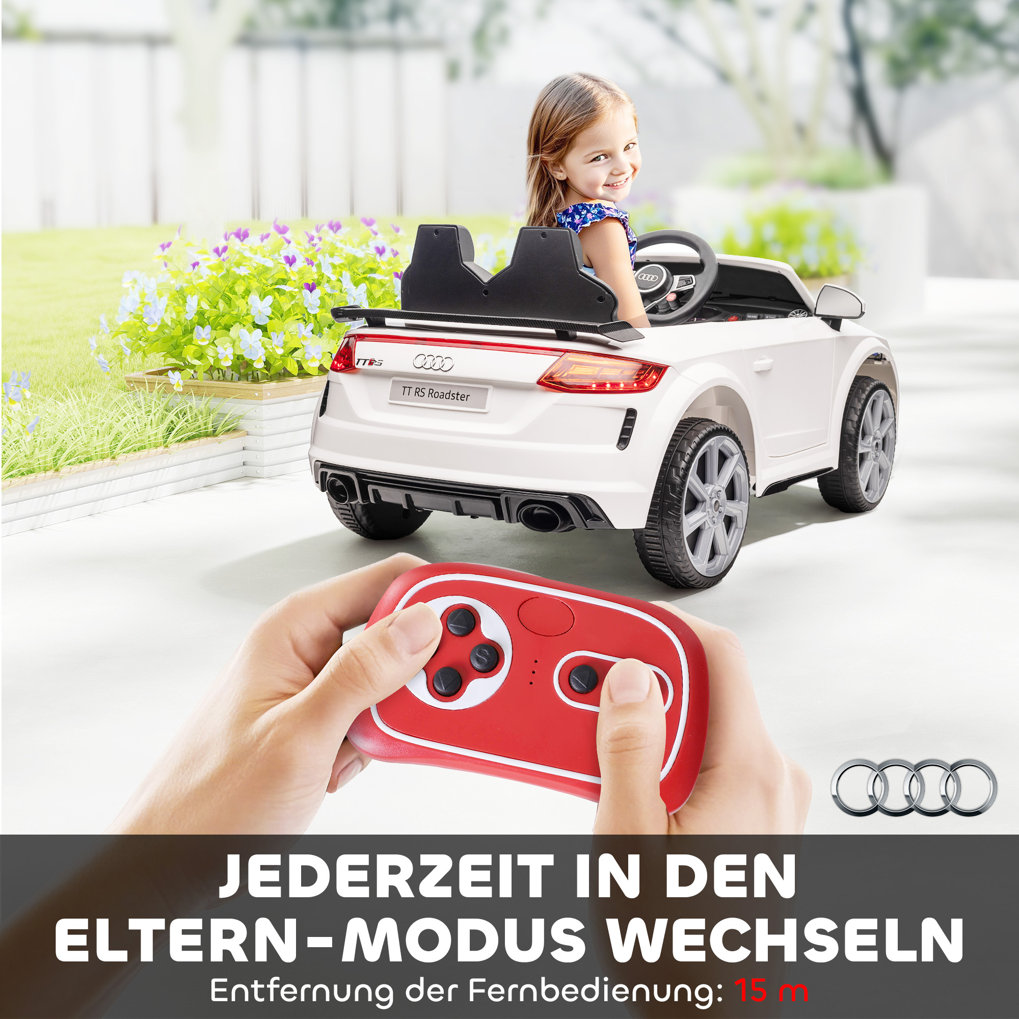 Laste elektriauto, Audi TT RS Roadster, 3 km/h, puldiga, LED, USB, valge