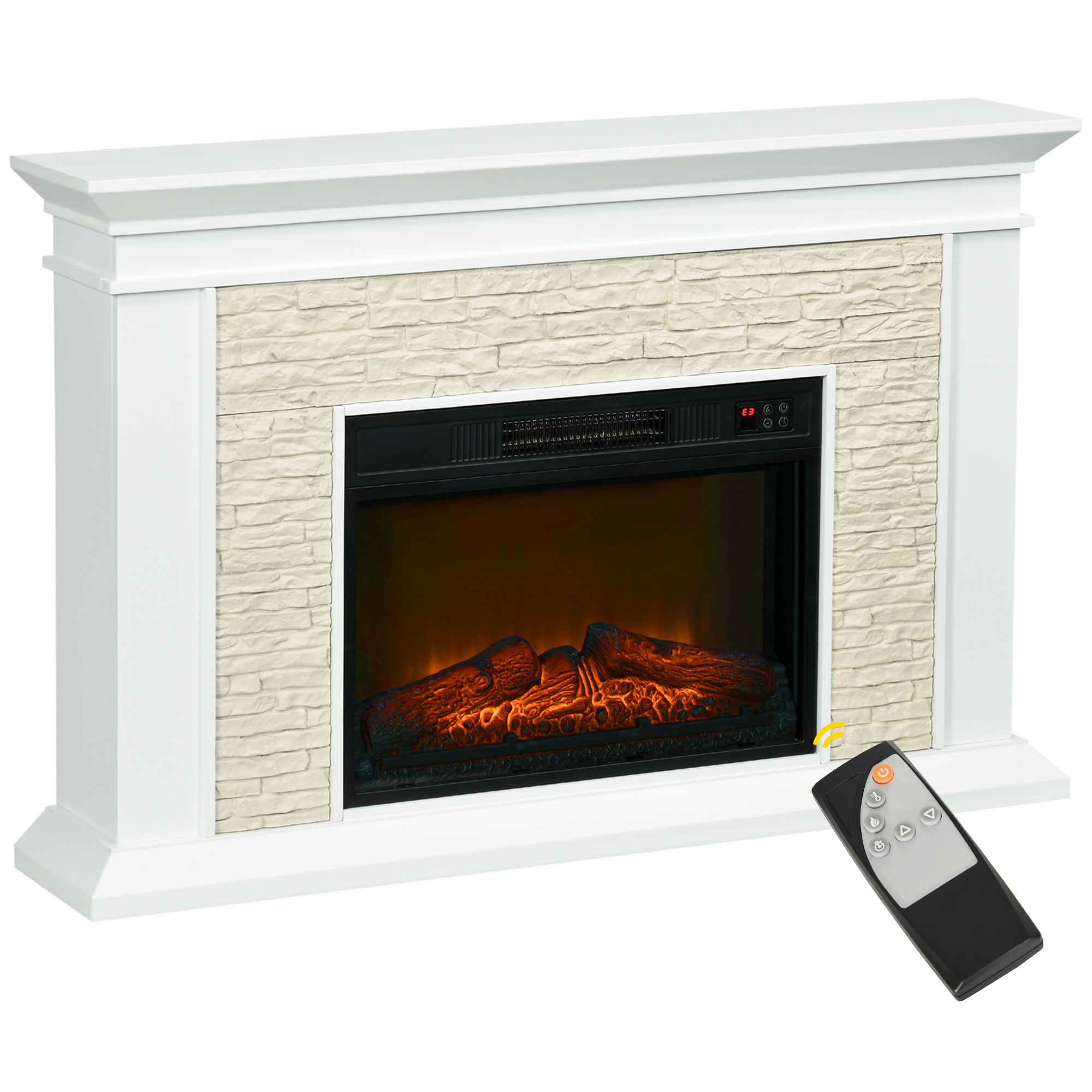HOMCOM Chimenea Eléctrica Decorativa Efecto de Llama Estufa de Pared 1800W Control Remoto Temporizador 120x24x80 cm Blanco | Aosom España