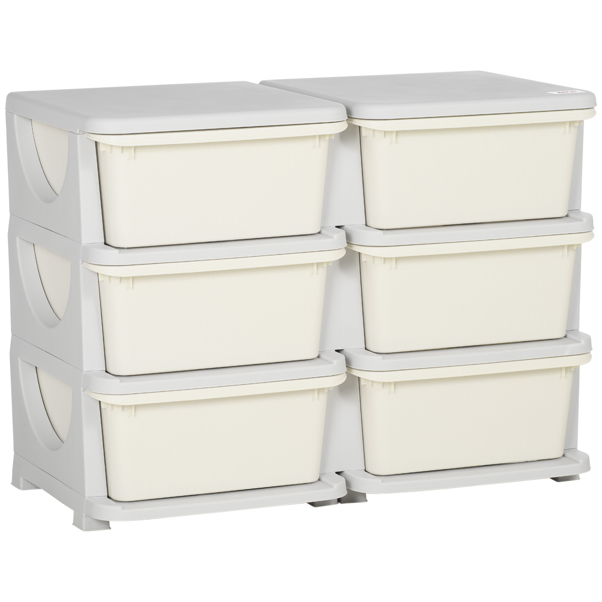HOMCOM Aufbewahrungsbox Kunststoff, 6 Schubladen, Spielzeug Organizer, kleiner Schubladenschrank für Kinder, Cremeweiß Aosom