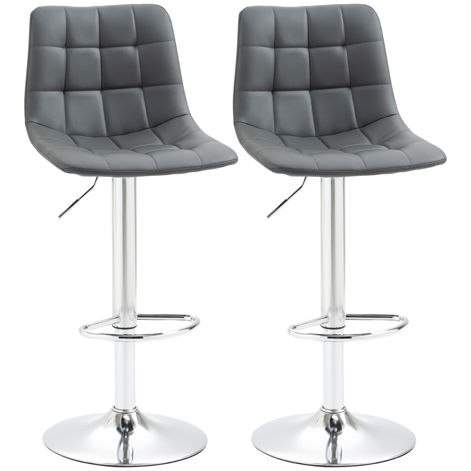 Homcom Grey Bar Chair Set Of 2, Adjustable Breakfast Dining Stools For Kitchen, Modern Counter Barstools With 360° Swivel And Footrest, | Aosom Uk