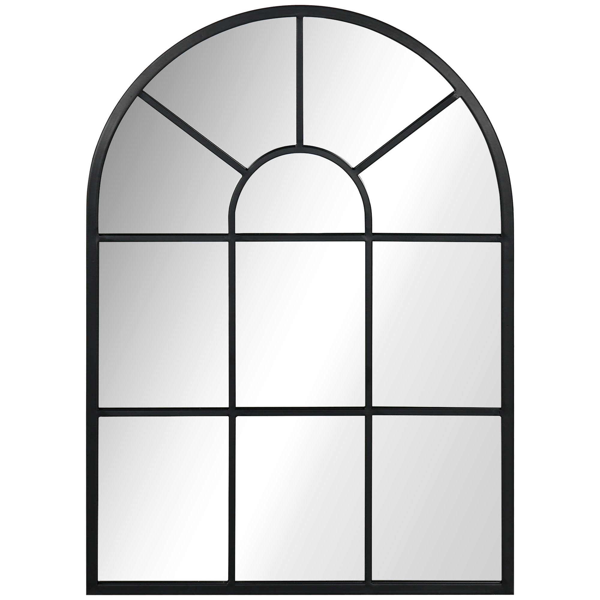 HOMCOM Wandspiegel Venster-Design met Gebogen Kader Garderobespiegel 70x50 cm Metalen Frame voor Duurzaamheid Zwart Eenvoudige Wandmontage | Aosom.nl