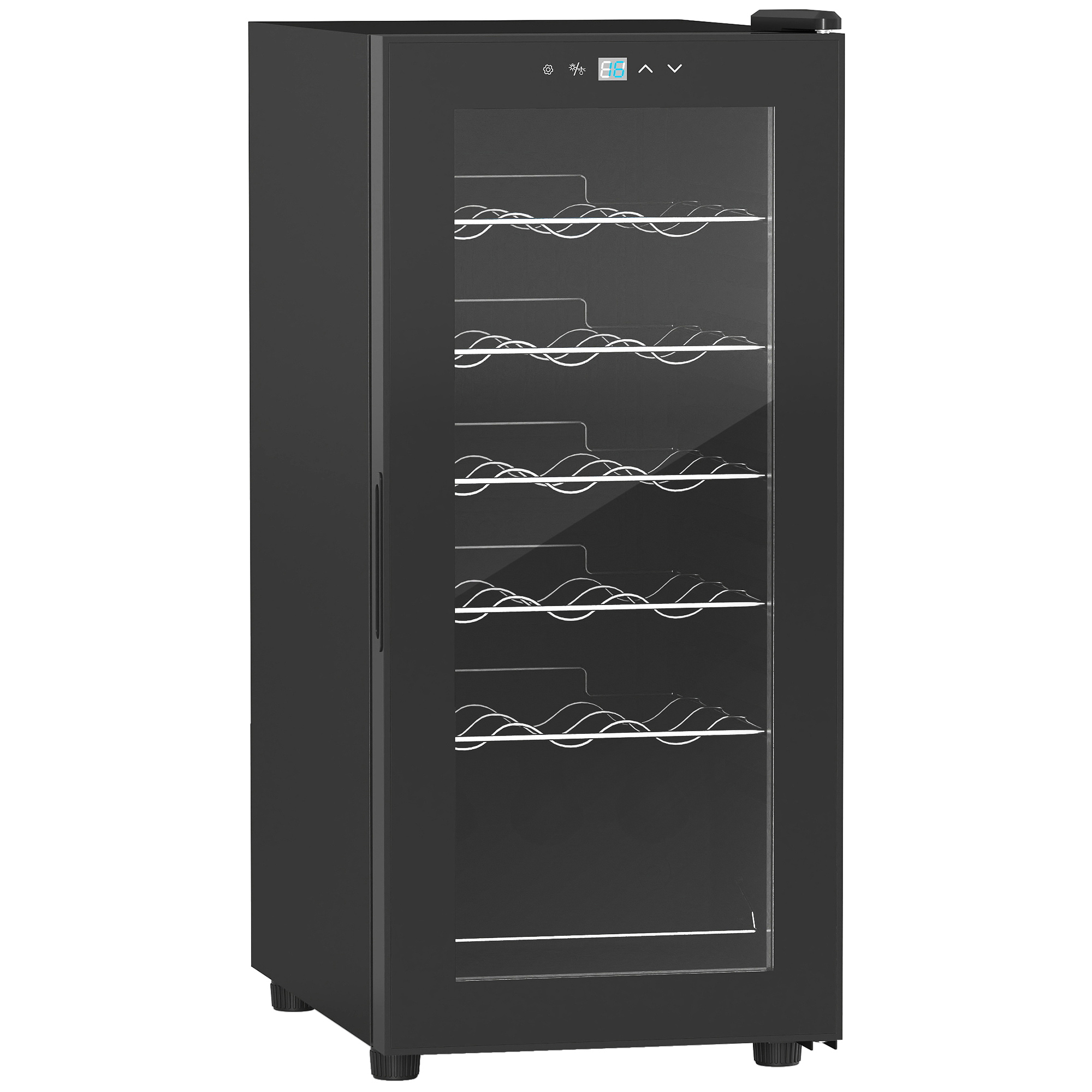 HOMCOM Freestanding Wine Fridge, 35cm Wide Undercounter Wine Cooler Fridge w/ Temperature Control, Digital Touch Screen, LED, Glass Door   Aosom UK