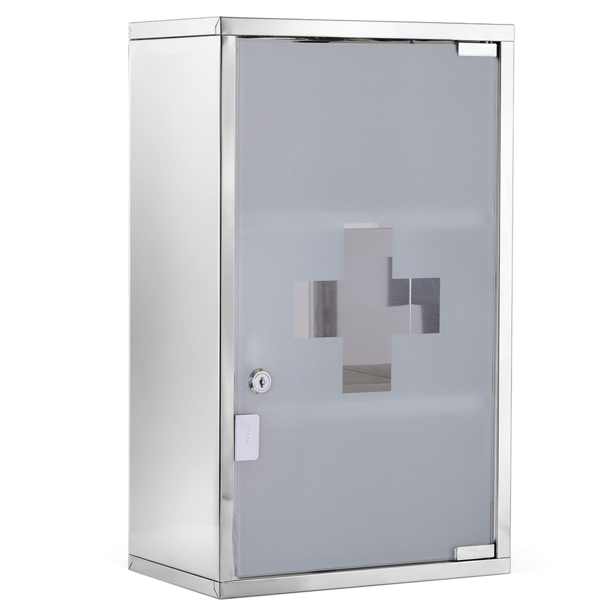 Medizinschrank Arzneischrank aus Edelstahl, Abschließbar Medikamentenschrank mit 3 Fächern, Glastür Apothekerschrank zur Medikamenten-Aufbewahrung, 30 x 18 x 50 cm