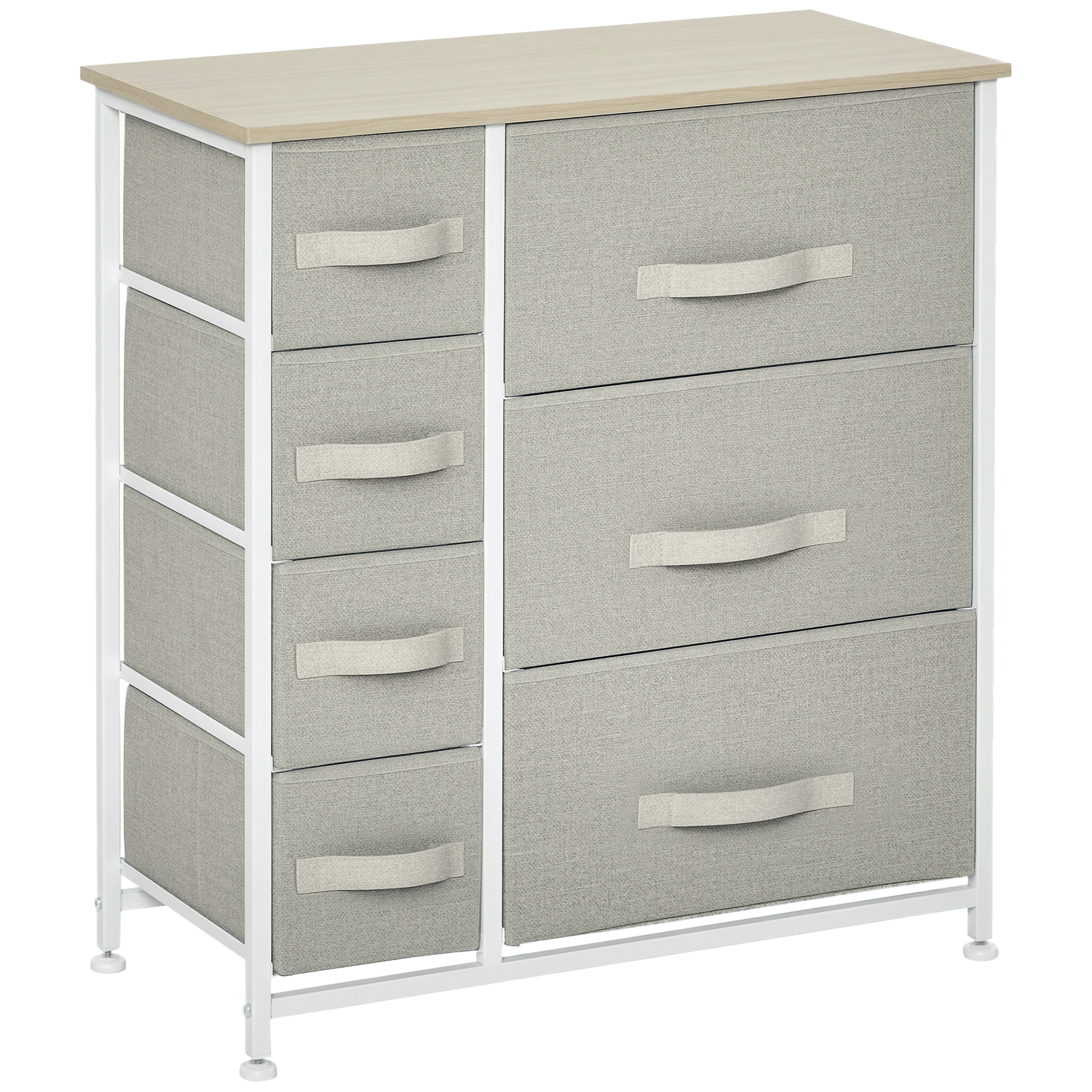 HOMCOM 7 Drawer Cabinet, Vertical Linen Storage Dresser Tower with Metal Frame, Adjustable Feet for Living Room, Bathroom, Kitchen, Grey   Aosom UK