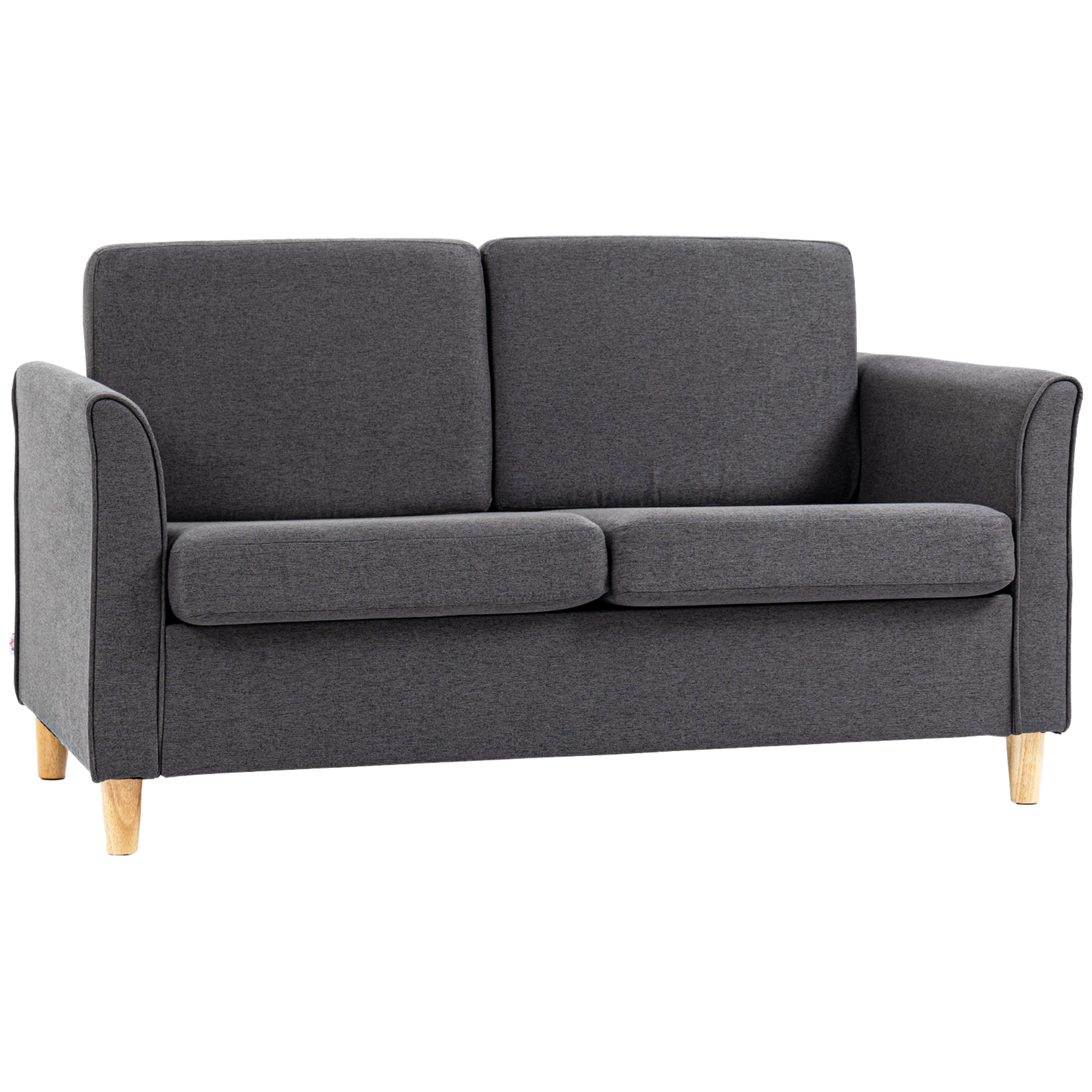 HOMCOM Compact Loveseat Sofa, Modern 2 Seater Sofa for Living Room with Wood Legs and Armrests, Cat Scratch Anti, Dark Grey   Aosom UK