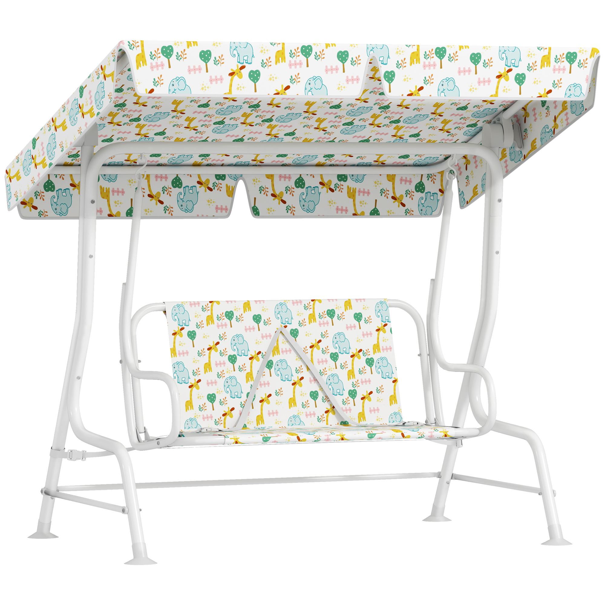 AIYAPLAY Kinder Hollywoodschaukel 2-Sitzer Kinderschaukel mit verstellbarem Sonnendach, Sicherheitsgurt Gartenschaukel für 3-6 Jahre Kinder Weiß 110 x 74 x 113 cm   Aosom von AIYAPLAY