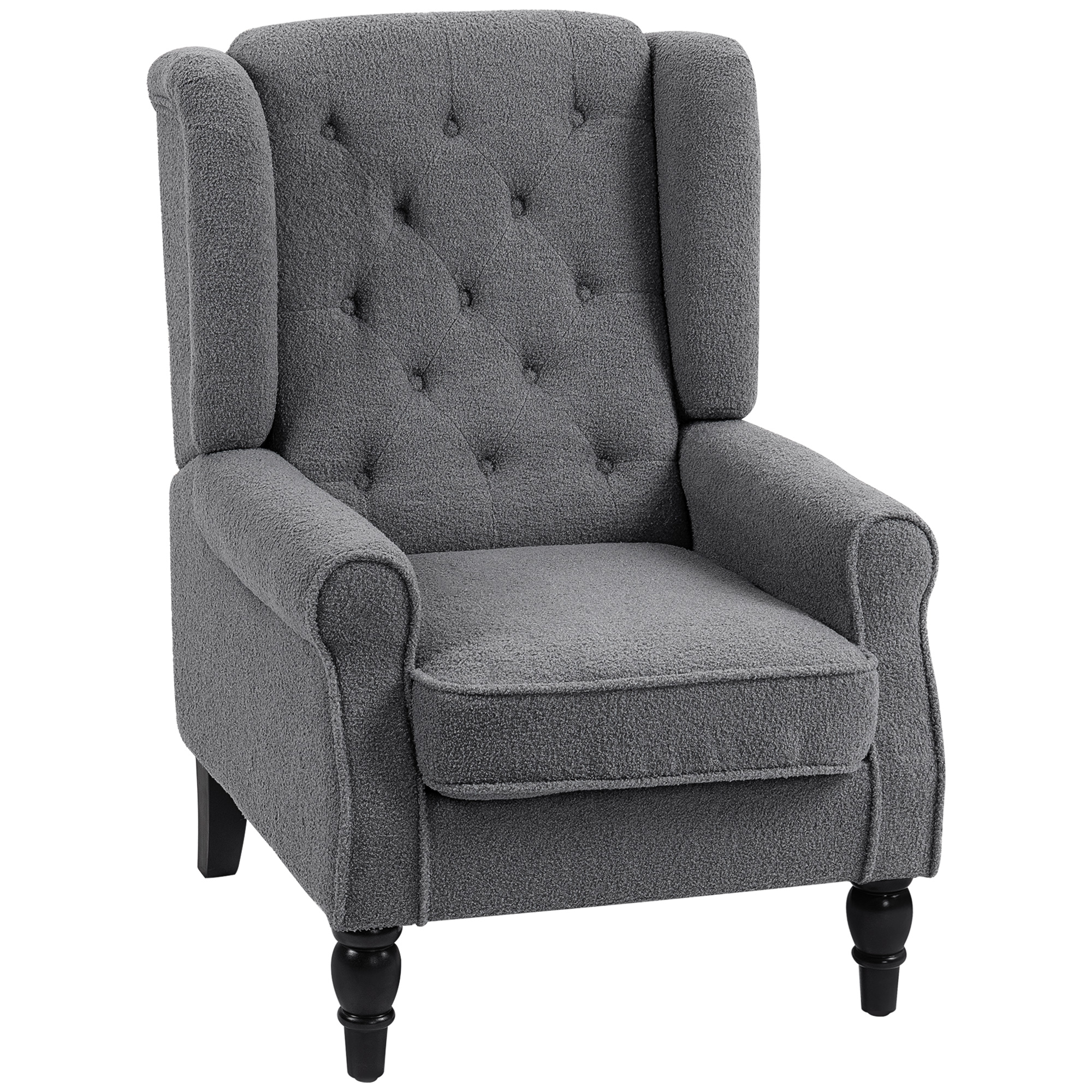 HOMCOM Wingback Accent Chair, Retro Upholstered Button Tufted Occasional Chair for Living Room and Bedroom, Charcoal Grey