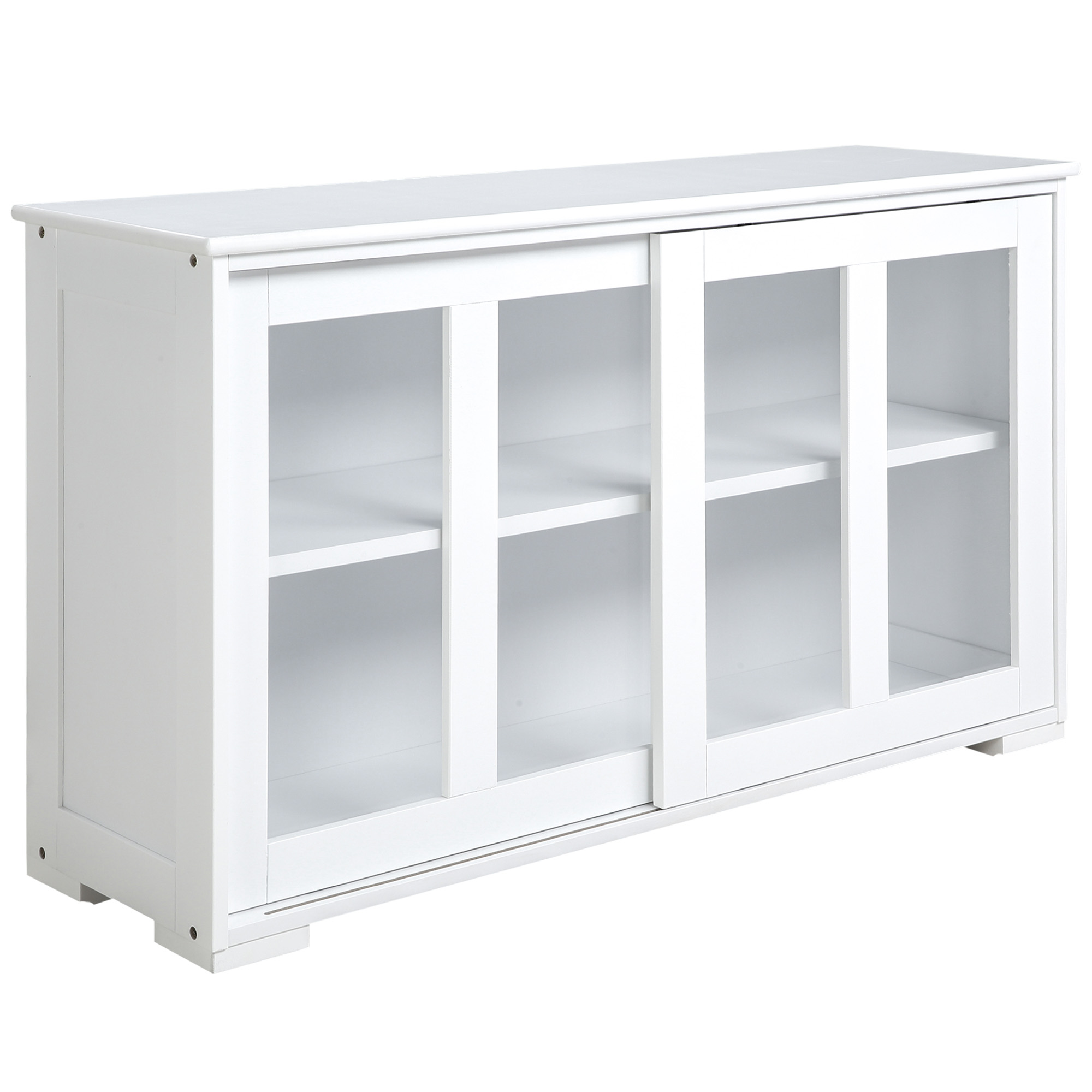 HOMCOM Aparador Cocina Blanco Mueble Auxiliar con 2 Puertas de Cristal y Estante Ajustable 107x33x62,5 cm para Salón  | Aosom España