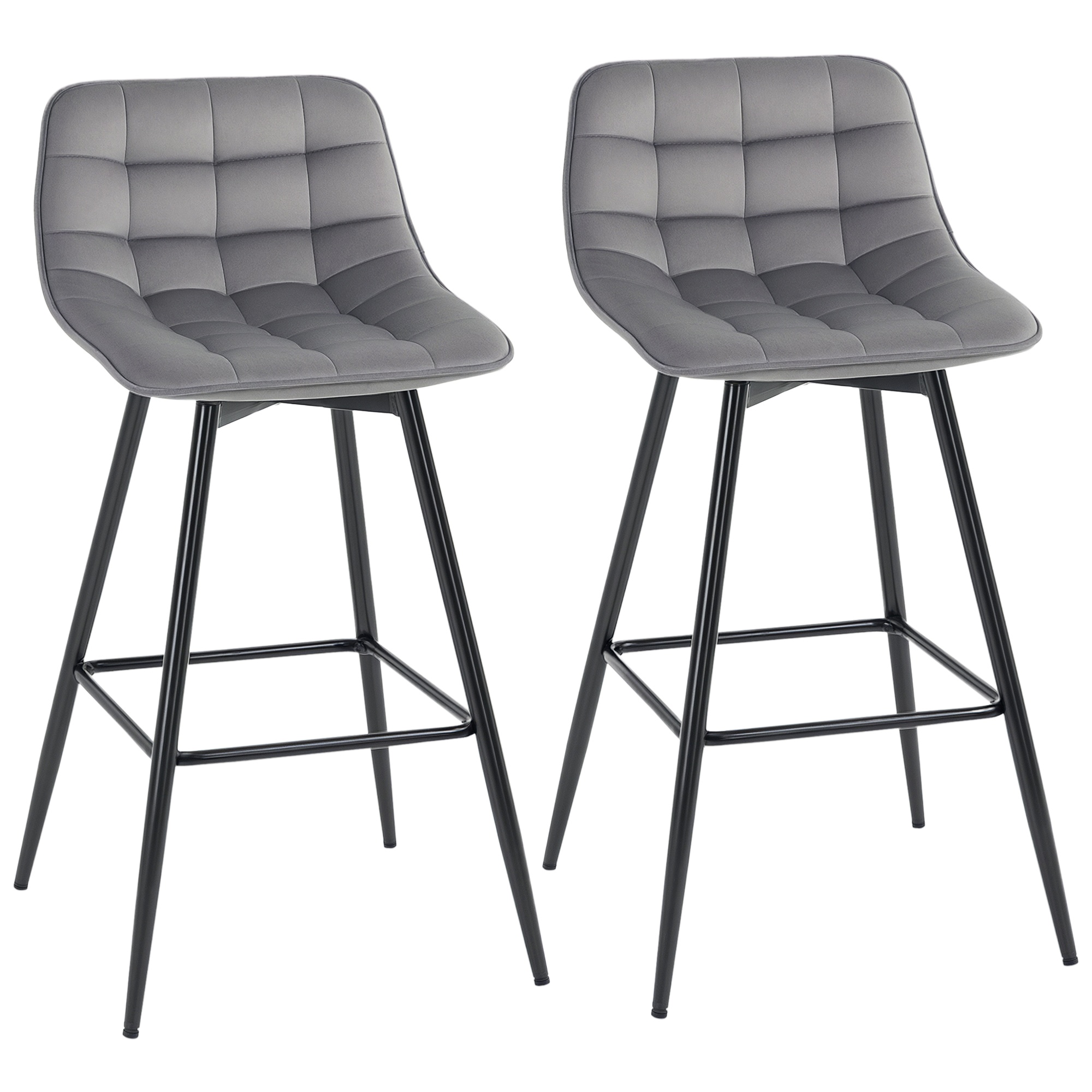 HOMCOM Lot de 2 tabourets chaises de bar design en velours capitonné et métal hauteur 64,5 cm - gris HOMCOM Lot de 2 tabourets chaises de bar design en velours capitonné et métal hauteur 64,5 cm - gris