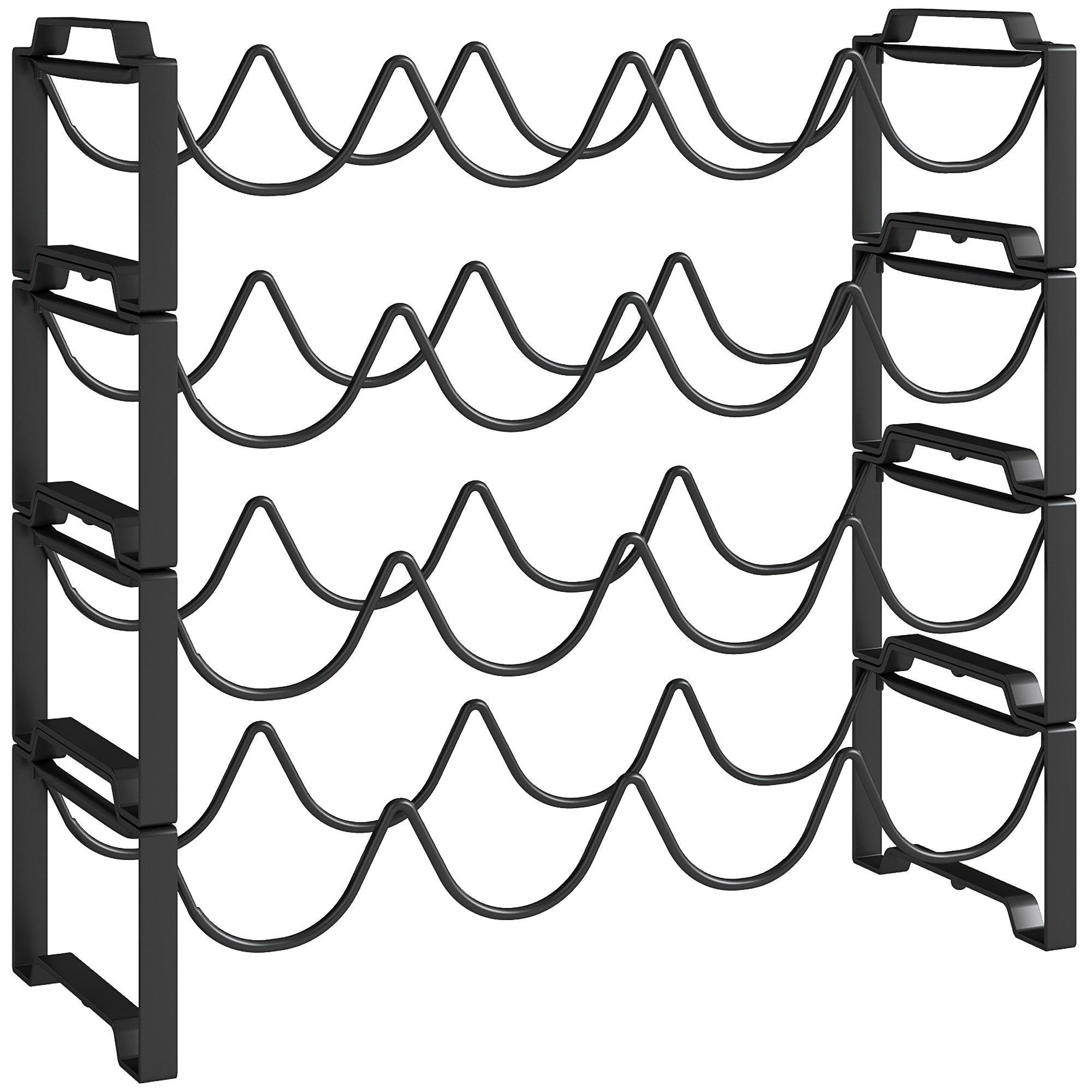 4-stufiges Weinregal, freistehendes Regal für 16 Weinflaschen, Metall, Schwarz