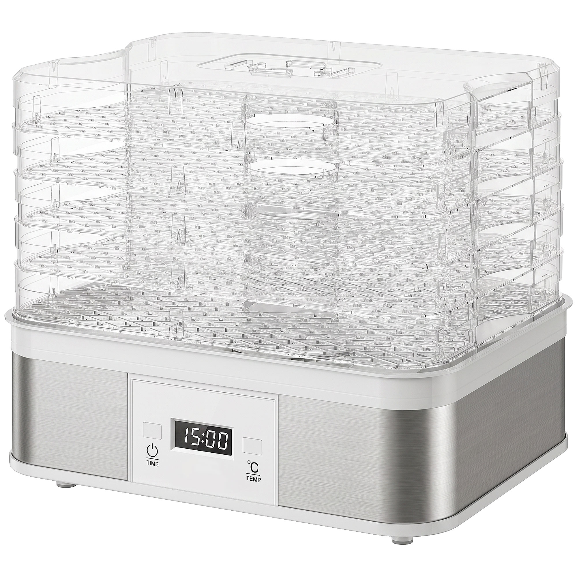 HOMCOM 5 Tier Food Dehydrator, 245W Stainless Steel Food Dryer Machine with Adjustable Temperature, Timer and LCD Display for Drying Fruit, Meat, Vegetable, Jerky and Pet Treat, White