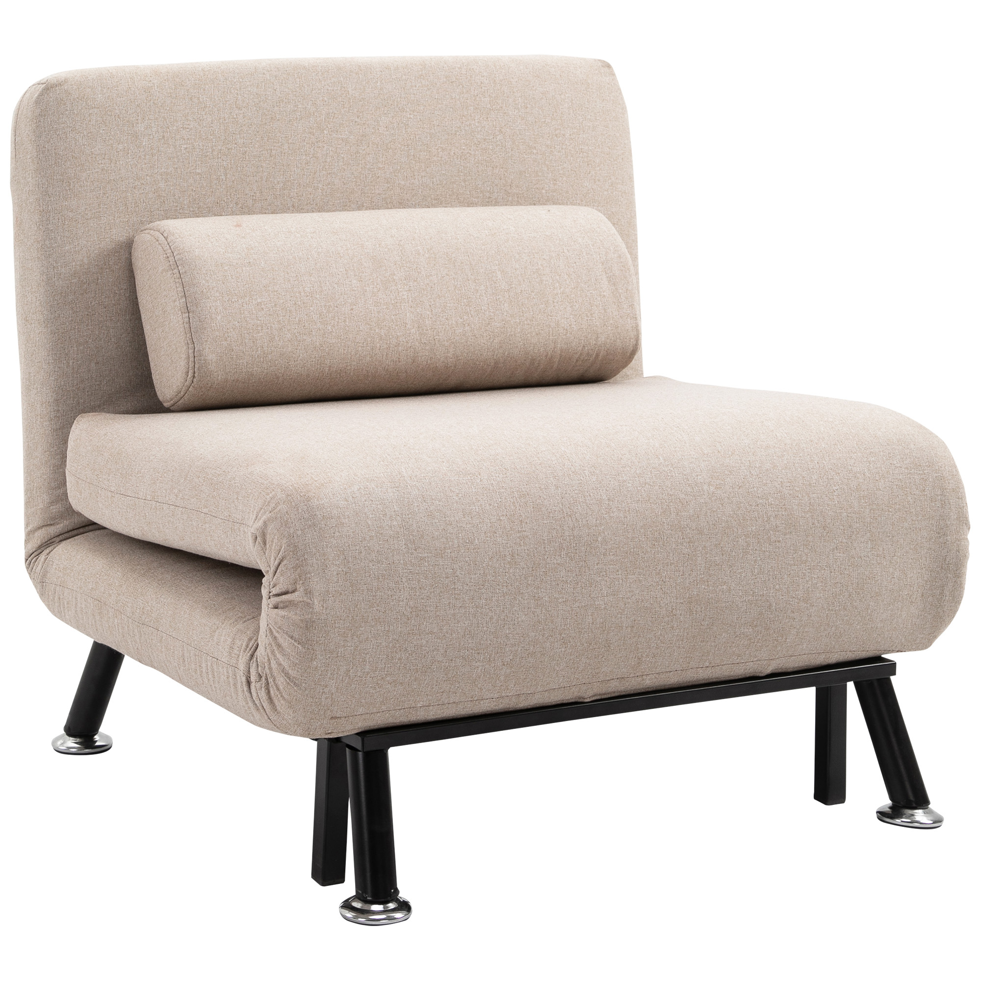 Klappsessel mit Bettfunktion, klappbarer Relaxsessel in Leinenoptik, Verstellbare Rückenlehne, 75 x 70 x 75 cm, Beige