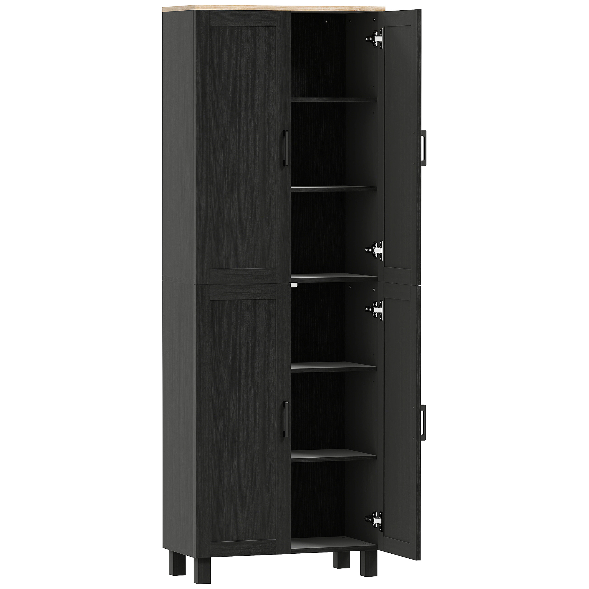 HOMCOM Dulap de bucătărie înalt 170 cm bufet înalt cu 4 uși și rafturi reglabile, design modern, negru | Aosom Romania