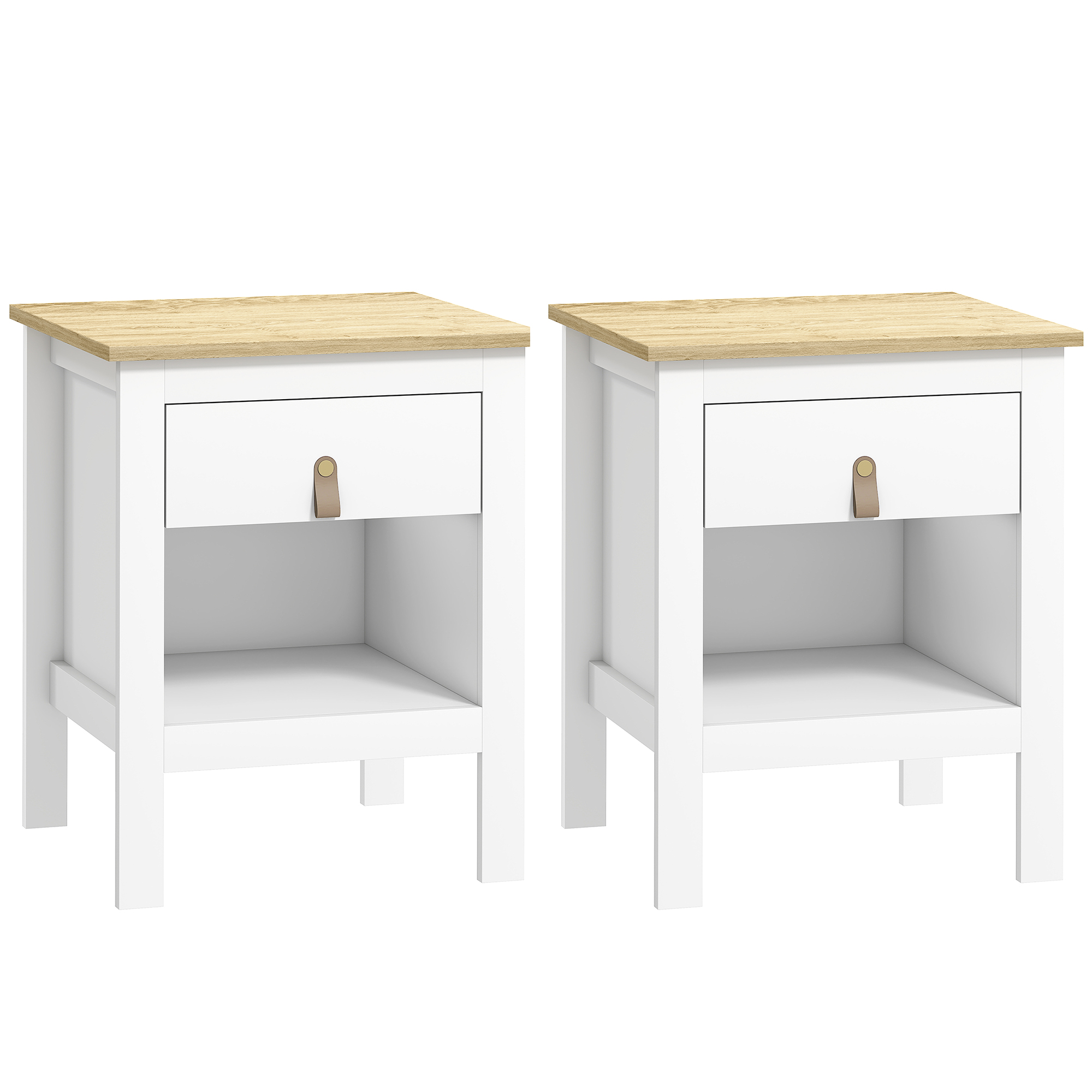 HOMCOM Lot de 2 tables de chevet avec tiroir et compartiment ouvert, 45 x 40 x 55 cm, blanc