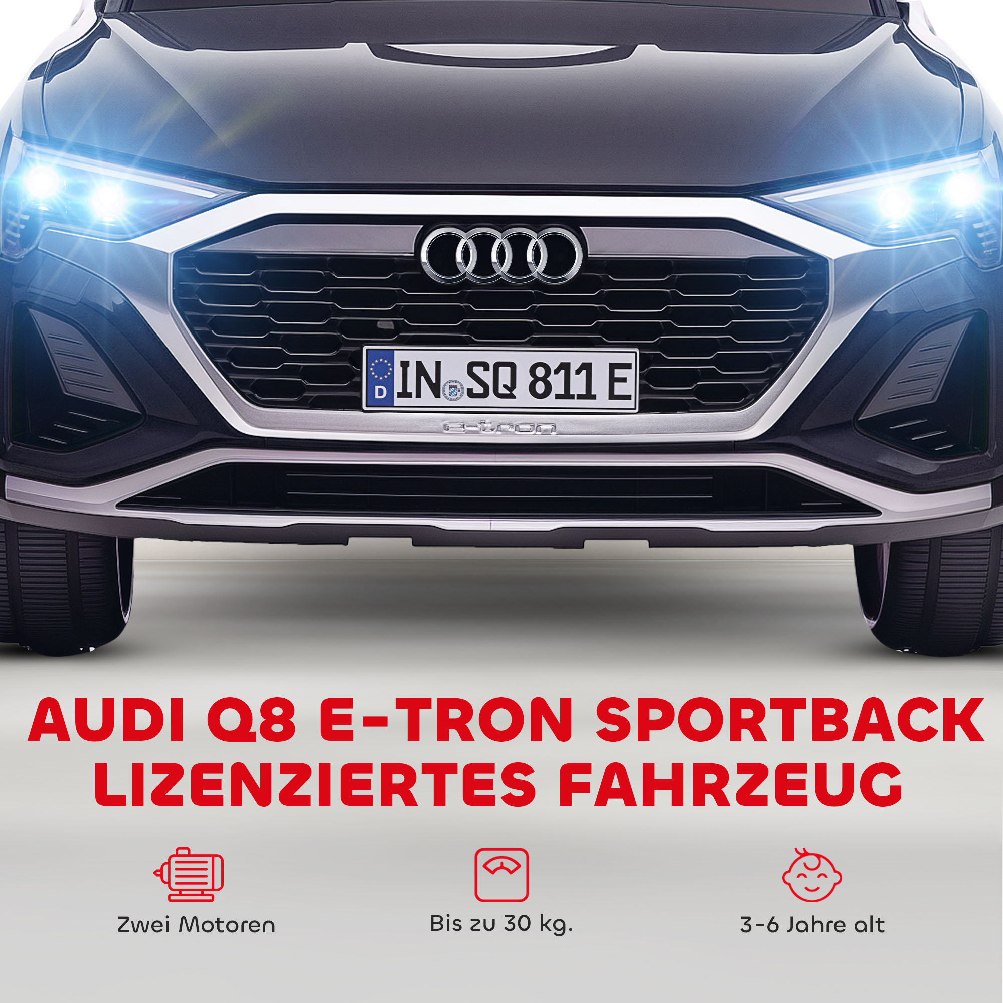 Elektriline lasteauto, 12V Audi Q8, 3-5 km/h, puldiga, esituled, muusika, must