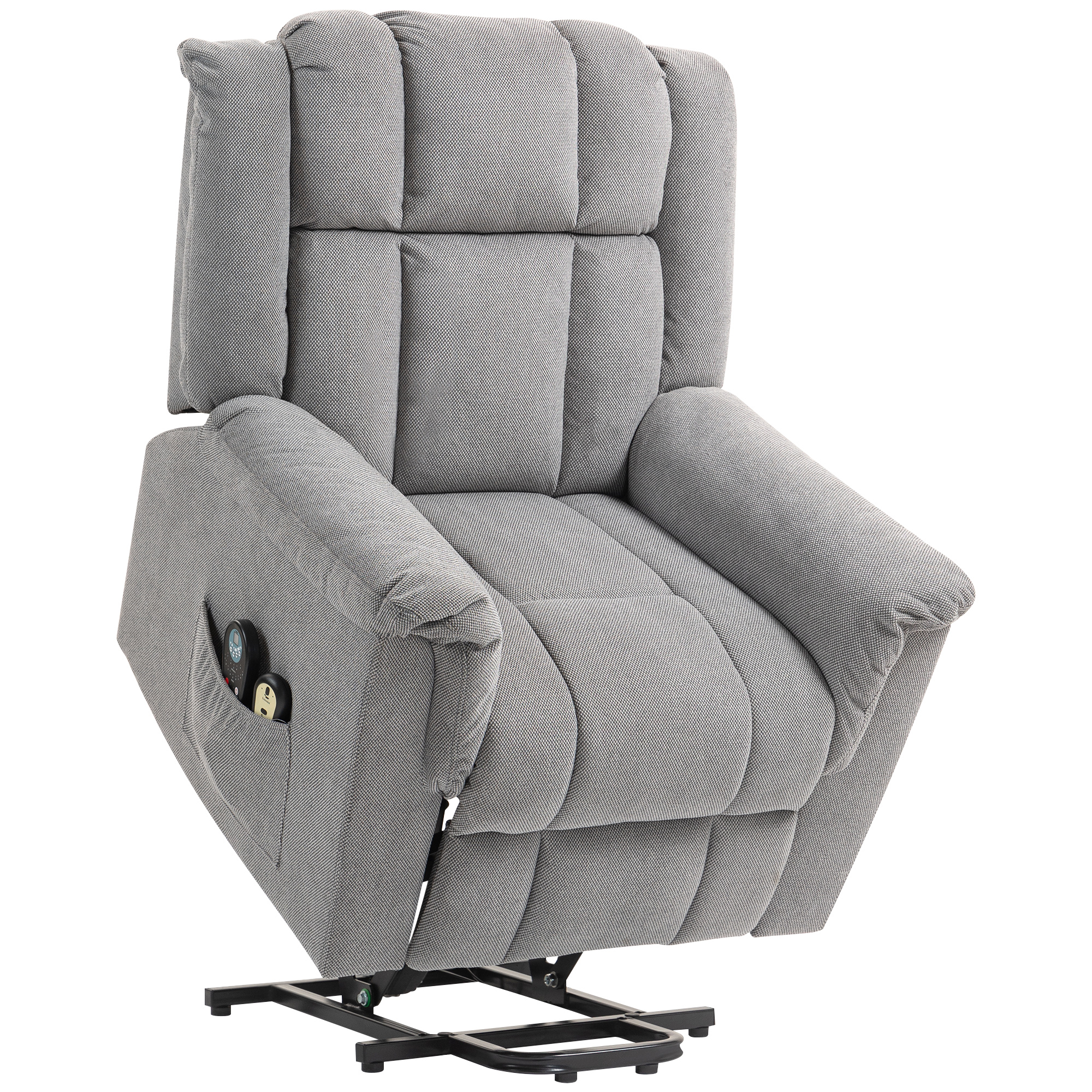 Powerlift-Sessel, Massagesessel mit Wärmefunktion, Polstersessel mit Fußstütze, Seitentasche, Stoffbezug, Dunkelgrau
