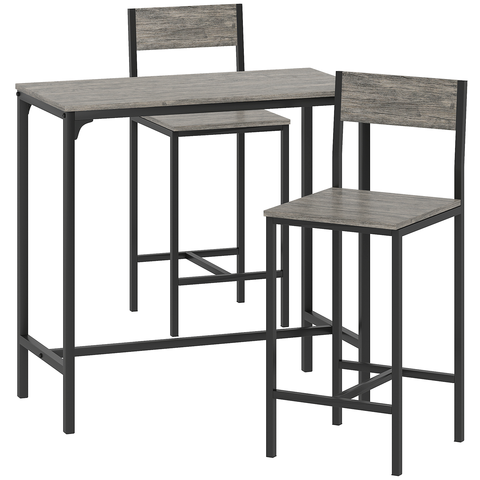 HOMCOM Ensemble table de bar avec tabourets, table à manger debout avec 2 chaises de bar, repose-pieds et dossiers, gris HOMCOM Ensemble table de bar avec tabourets, table à manger debout avec 2 chaises de bar, repose-pieds et dossiers, gris