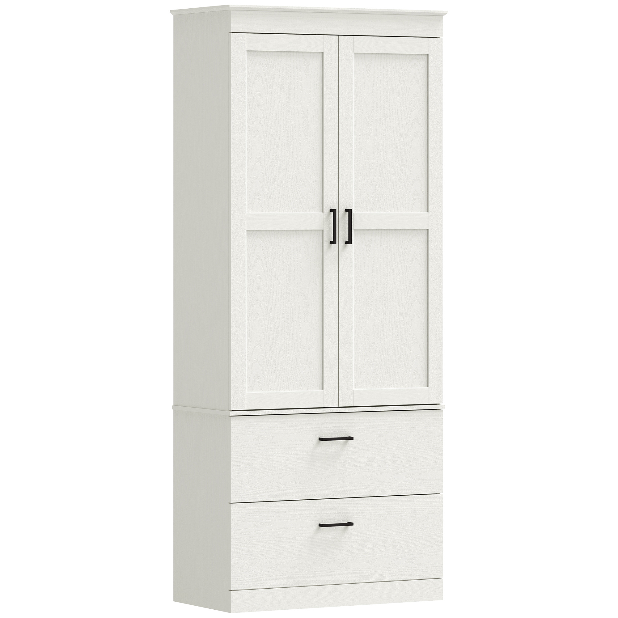 HOMCOM Küchenschrank, Hochschrank mit verstellbaren Regal, 2 Schubladen, Buffetschrank Aufbewahrungsschrank mit Landhaus-Stil Vitrinenschrank für Esszimmer Küche 75x39x178 cm Cremeweiß Aosom