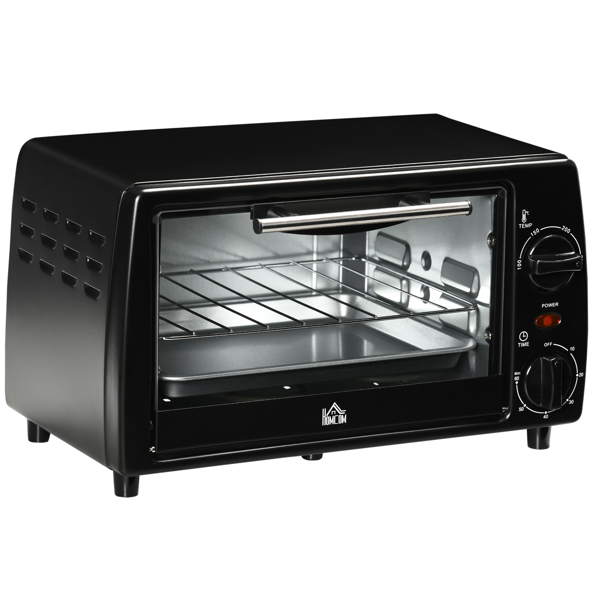 Mini Oven Toaster Oven, 1 Baking Tray, 1 Grill Rack, 10 L Capacity, Timer Function, 36.5 cm x 26 cm x 22 cm, Black