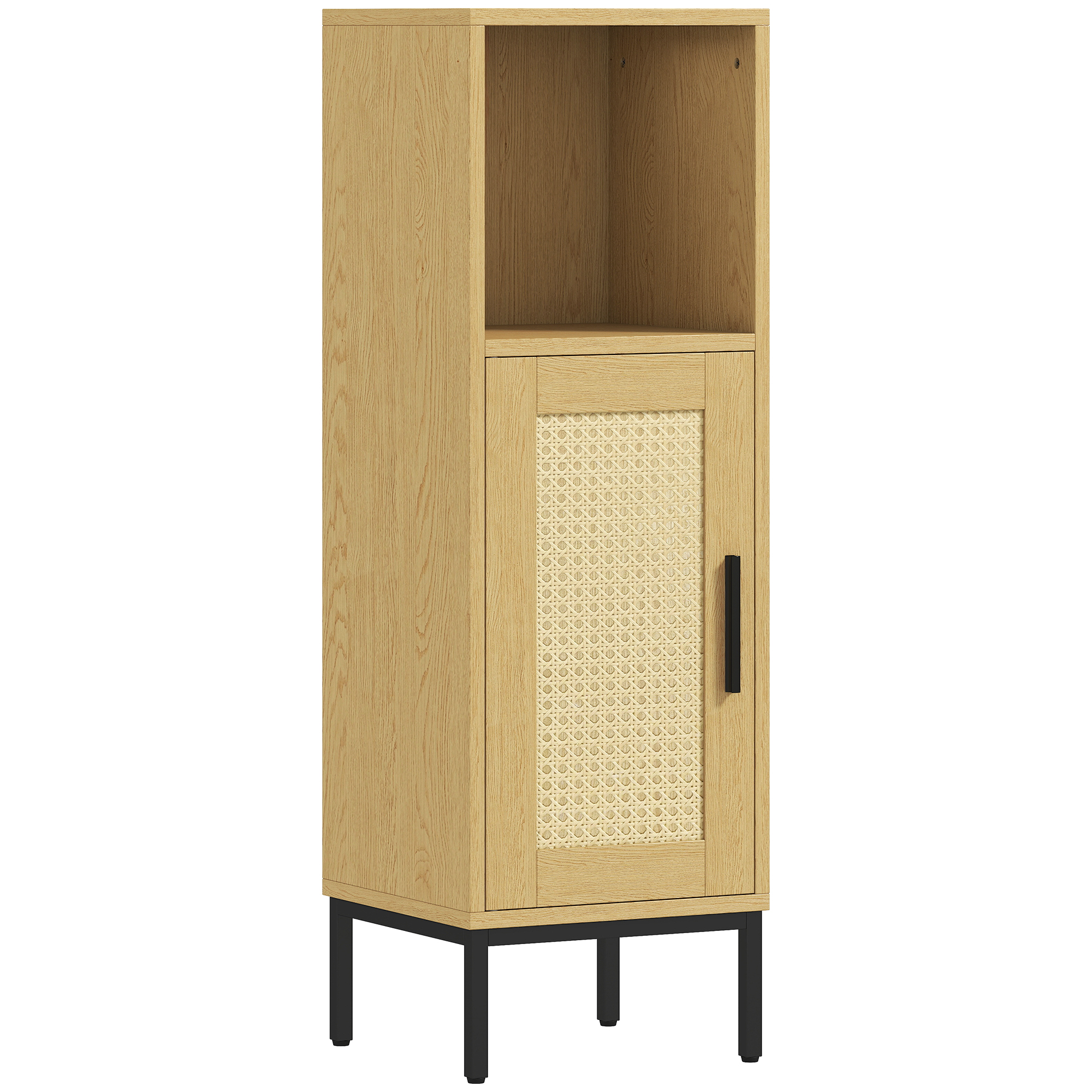 Badezimmerschrank, schmaler Badschrank freistehend mit verstellbarem Einlegeboden, Natur