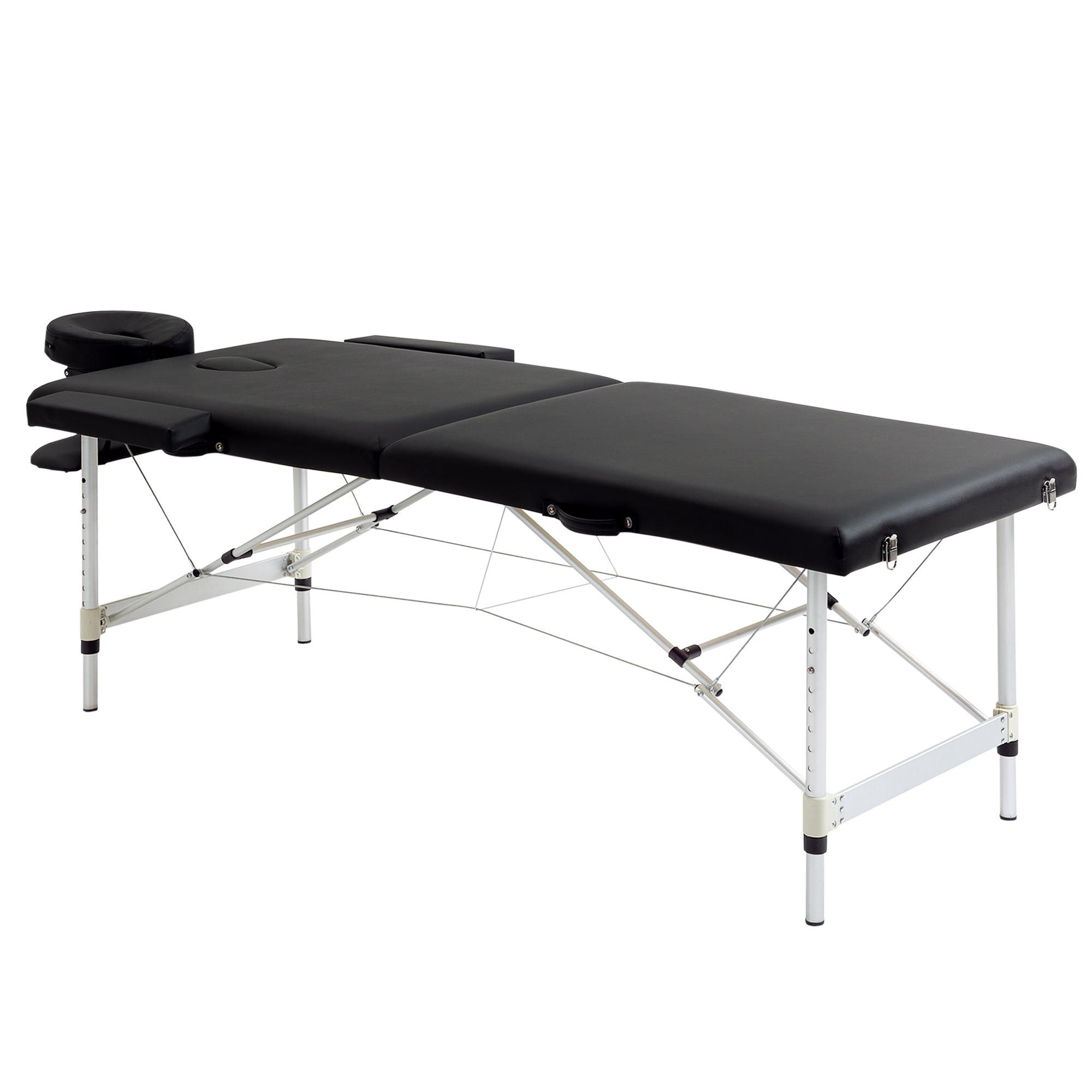 Massageliege, 2 Zonen klappbarer Massagetisch mit Kunstleder, Kopfstütze, Armlehnen, Tasche, höhenverstellbare Massagebank 90cm Breit bis 225 kg belastbar, Schwarz