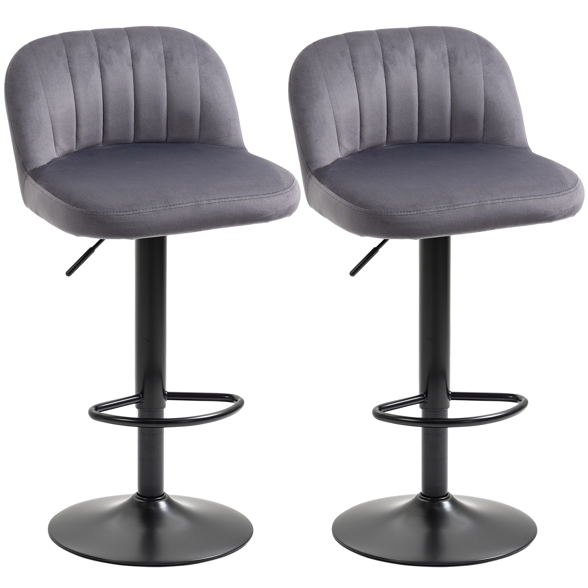 Lot de 2 tabourets de bar design contemporain avec repose-pieds hauteur réglable et pivotant gris