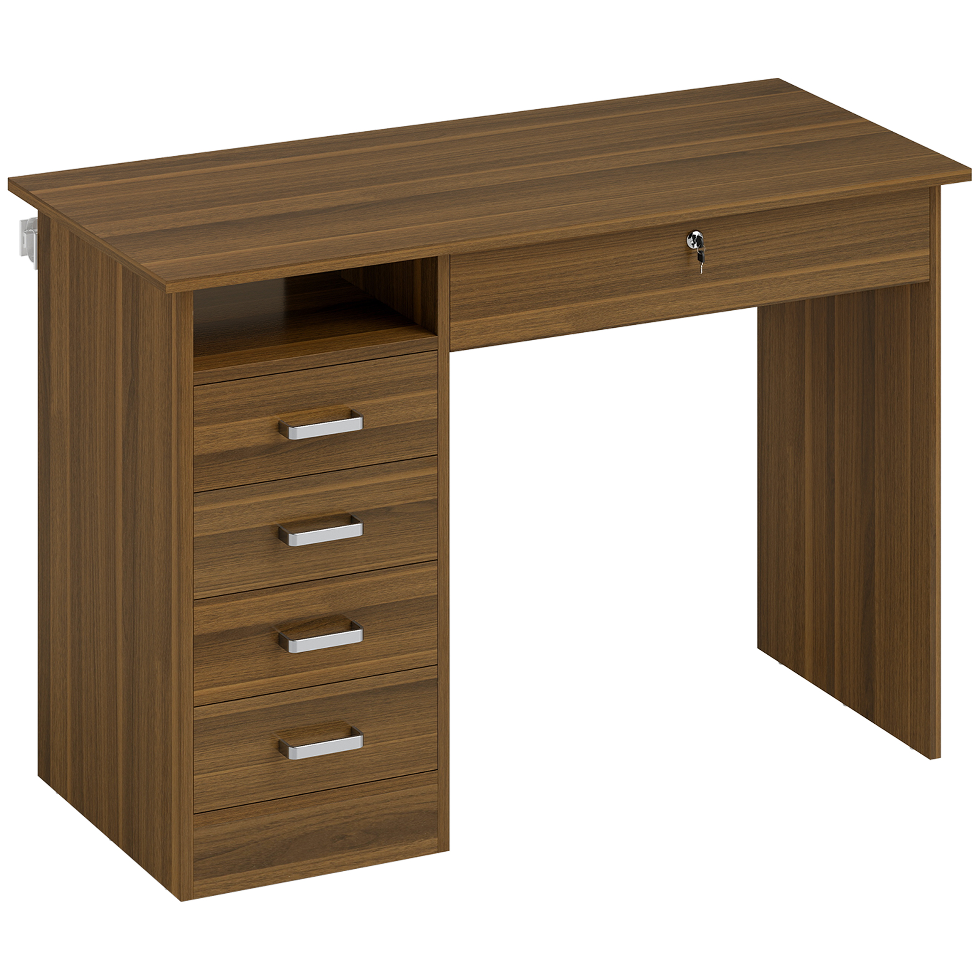HOMCOM Bureau Informatique avec 5 Tiroirs, 110 x 50 cm, Bureau avec Rangement, Étagère Ouverte, Tiroir Verrouillable, Noyer HOMCOM Bureau Informatique avec 5 Tiroirs, 110 x 50 cm, Bureau avec Rangement, Étagère Ouverte, Tiroir Verrouillable, Noyer