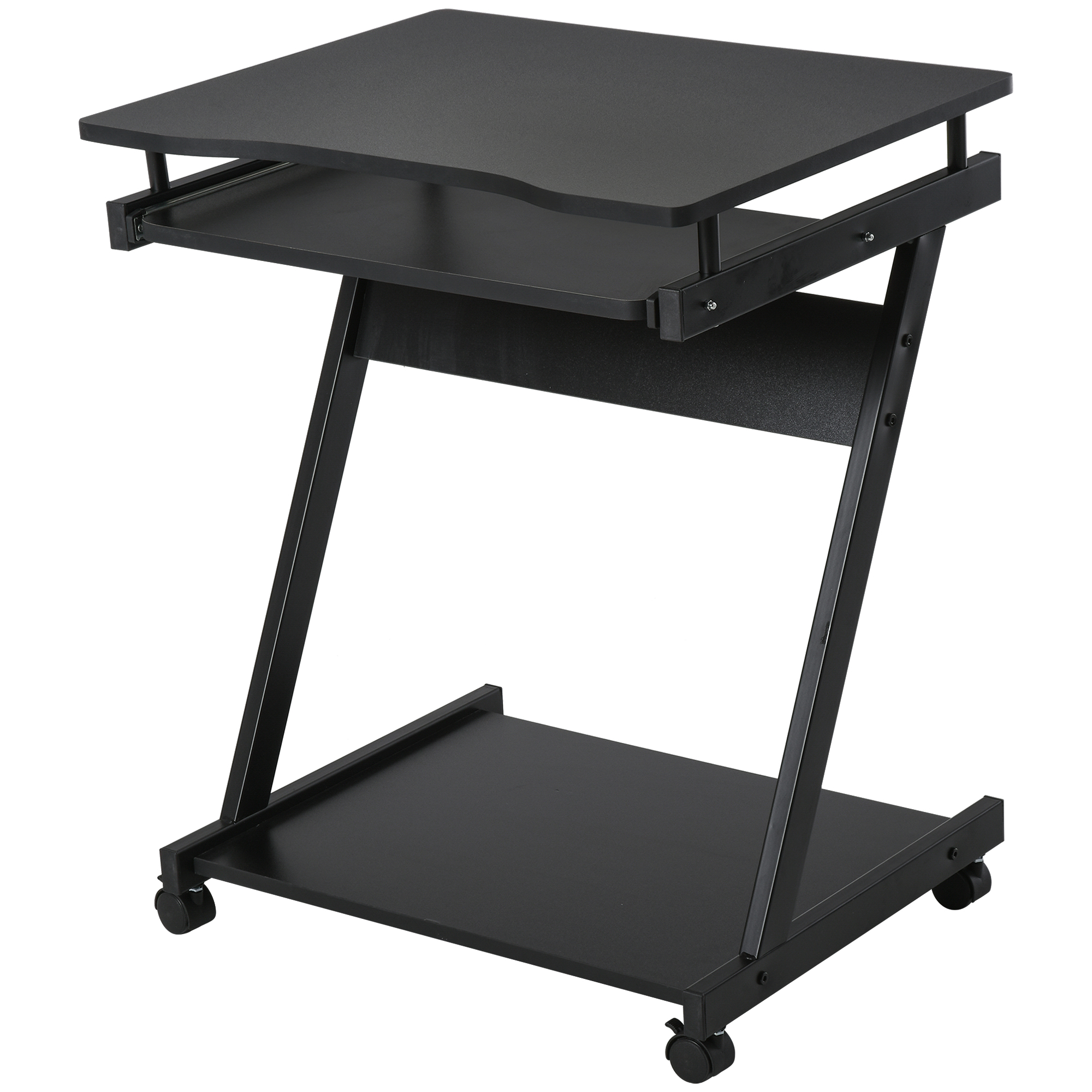 HOMCOM Movable Compact Small Computer Desk with 4 Moving Wheels Sliding Keyboard Tray Home Office Gaming Study Workstation Black   Aosom UK