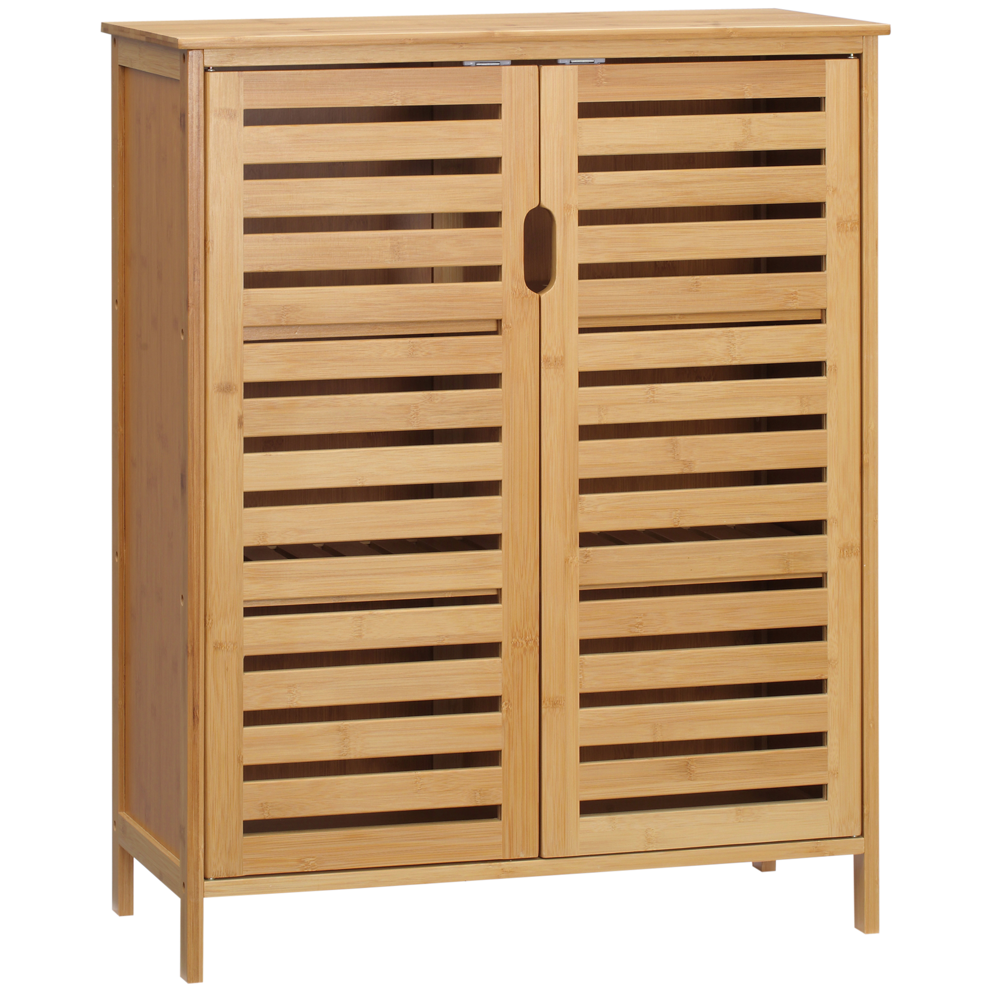 kleankin Meuble salle de bain en bambou armoire salle de bain sur pied avec double porte à lattes, 68 x 32 x 86 cm, naturel kleankin Meuble salle de bain en bambou armoire salle de bain sur pied avec double porte à lattes, 68 x 32 x 86 cm, naturel