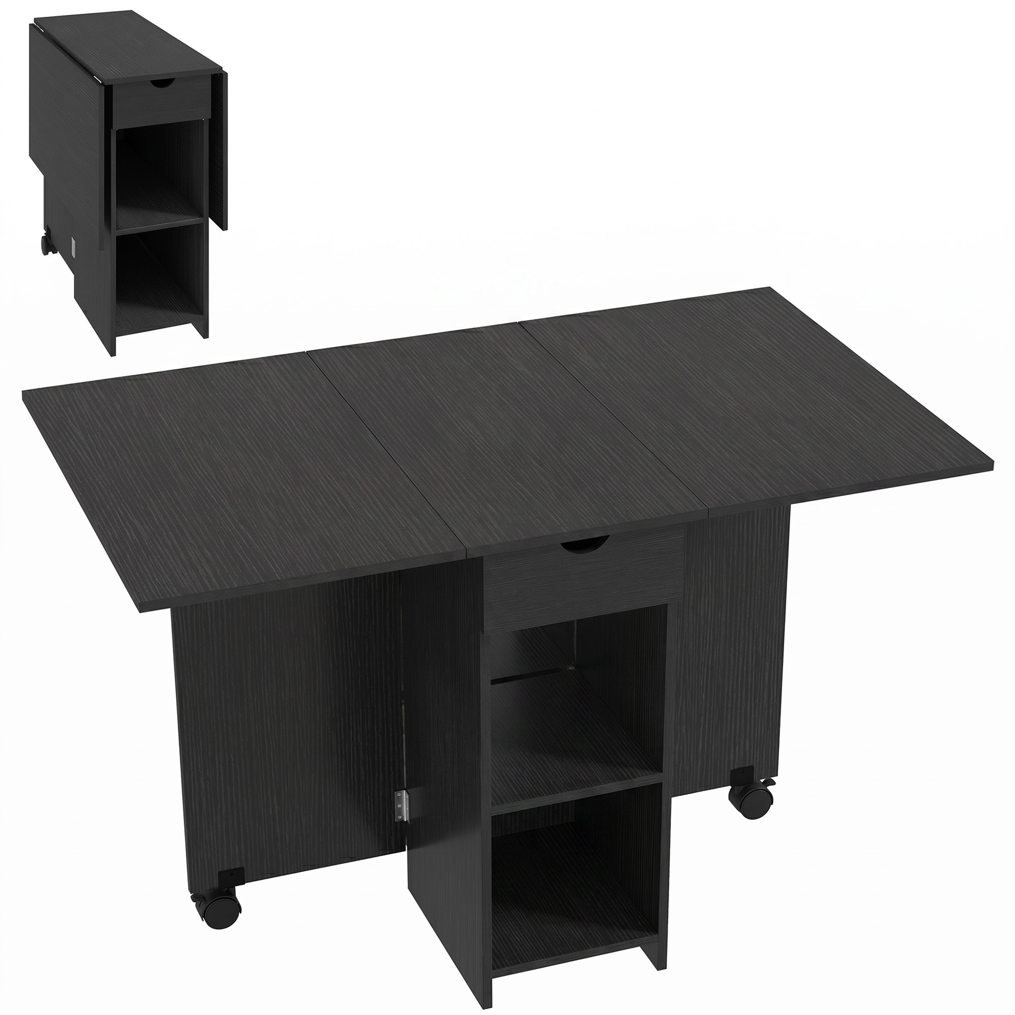 HOMCOM Klapptisch Esstisch, ausziehbarer Küchentisch, für 2–4 Personen, mit 2 Klappen, für kleine Räume, rechteckig, modernes Design, schwarz   Aosom