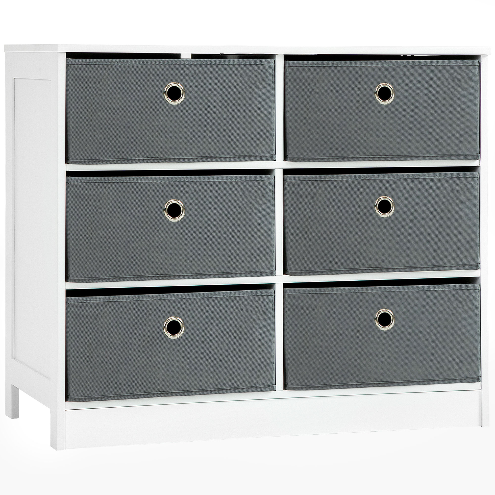 HOMCOM Chests of Drawer, Fabric Dresser Storage Cabinet with 6 Drawers for Bedroom, Living Room and Hallway, White and Grey HOMCOM Chests of Drawer, Fabric Dresser Storage Cabinet with 6 Drawers for Bedroom, Living Room and Hallway, White and Grey