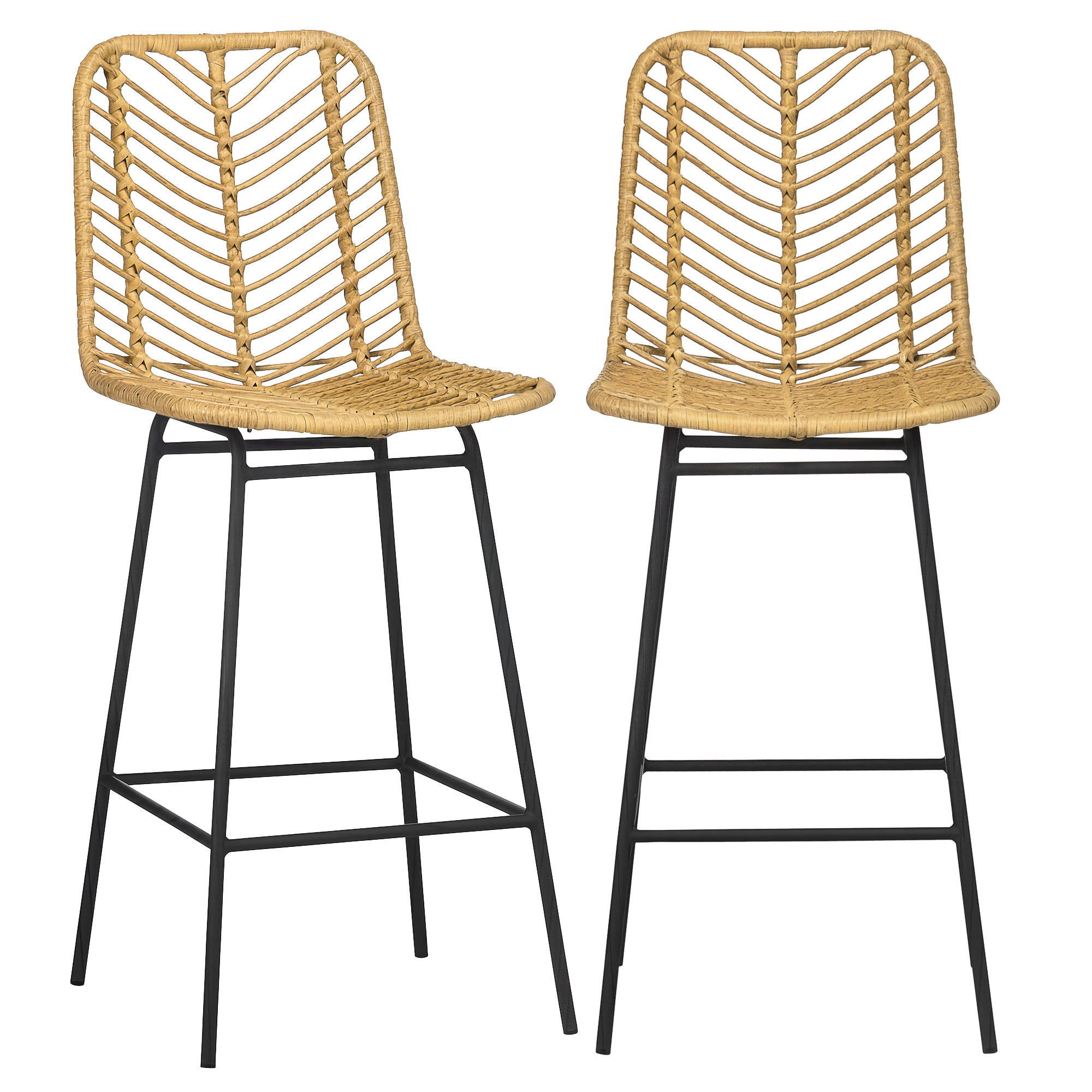 HOMCOM Taburetes Altos de Cocina Juego de 2 con Asiento de Ratán Sintético Taburetes de Bar con Patas de Acero 42,5x52x102 cm Natural | Aosom España