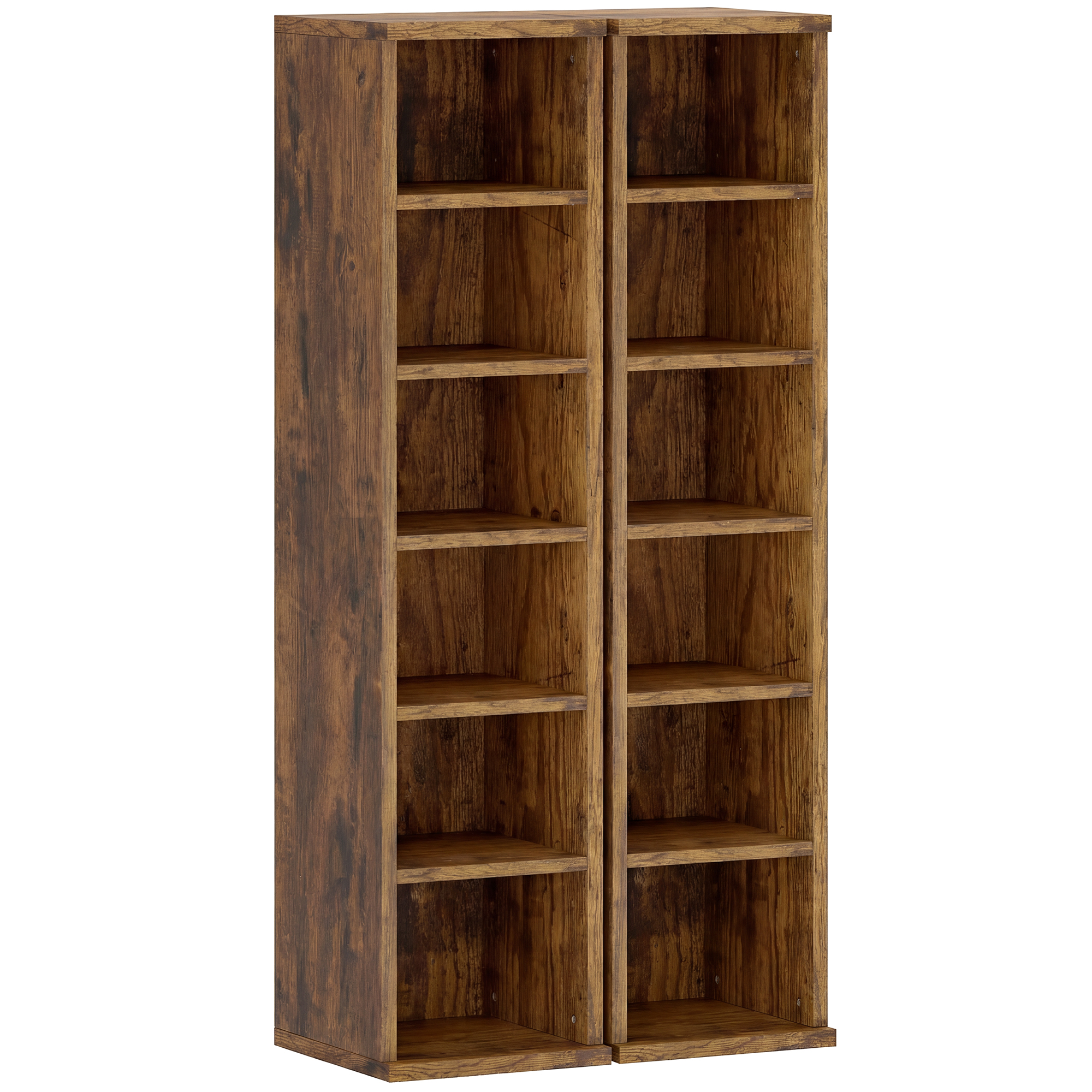 HOMCOM Set de 2 Estanterías para CDs y DVDs con 12 Compartimentos Estantes Ajustables 21x22,5x88,5 cm Marrón Rústico