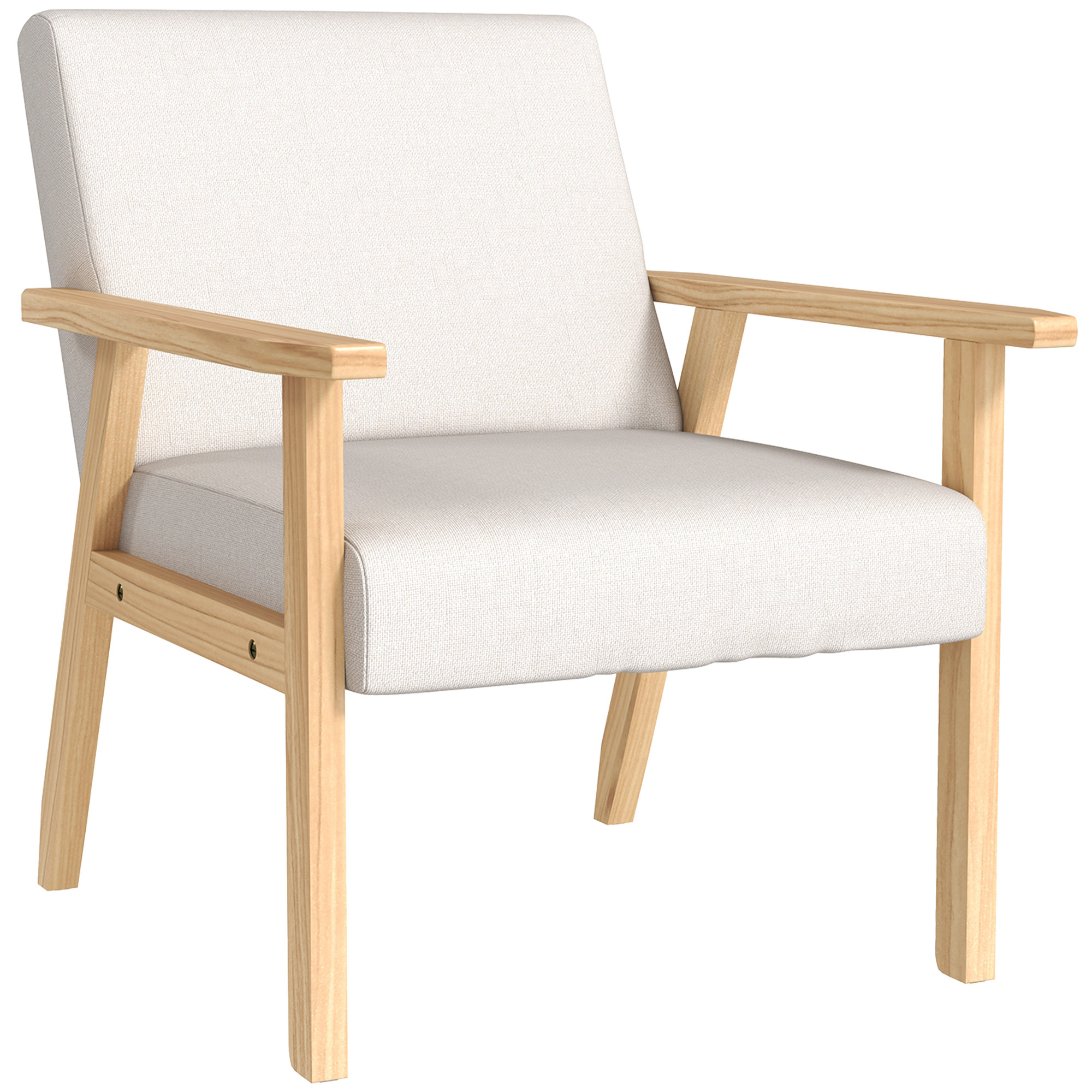 HOMCOM Fauteuil met Armleuningen Eetkamerstoel Linnenlook Bekleding met Knopen Houten Frame Scandinavisch Design Crèmewit 64x70x72cm | Aosom.nl