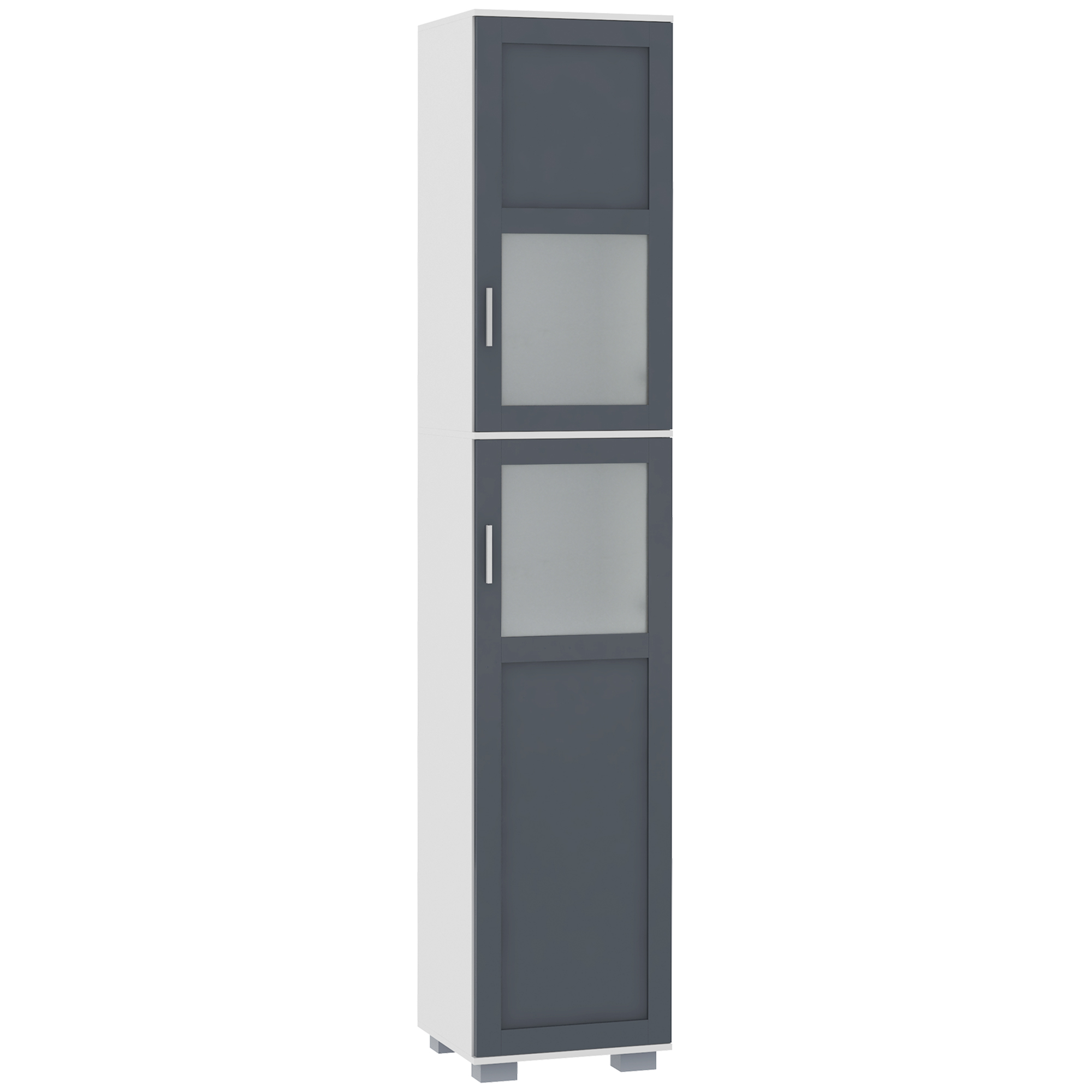 kleankin Armario de Baño Alto Columna de Baño con 2 Puertas de Vidrio Templado y Estantes Ajustables 37x35x190 cm Blanco y Gris | Aosom España