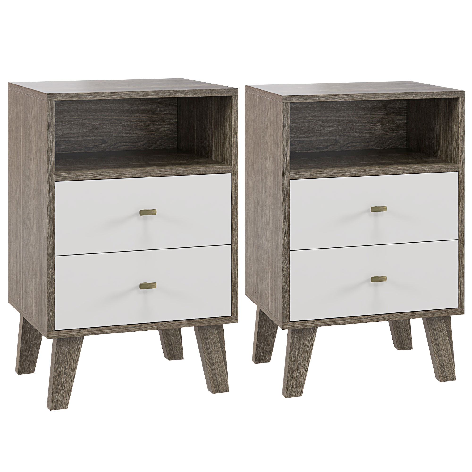 HOMCOM Industrial-Scandinavian Mix Bedside Table, with Drawers and Shelf