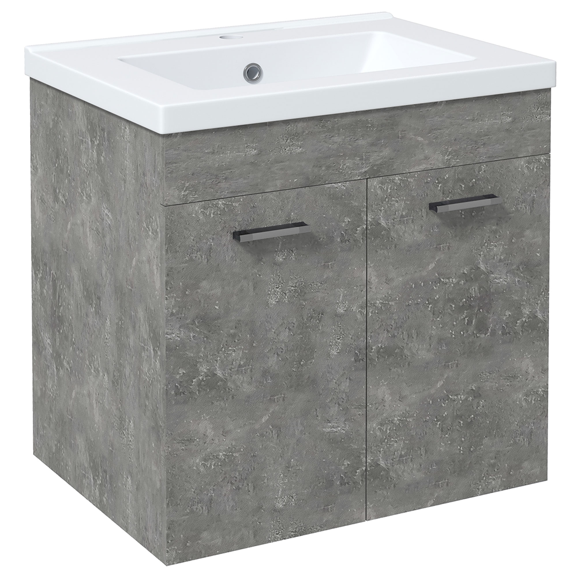 kleankin Mueble de Baño con Lavabo Cerámico Armario Bajo de Lavabo de Pared con 2 Puertas Estante Ajustable 60x45,5x60 cm Gris | Aosom España
