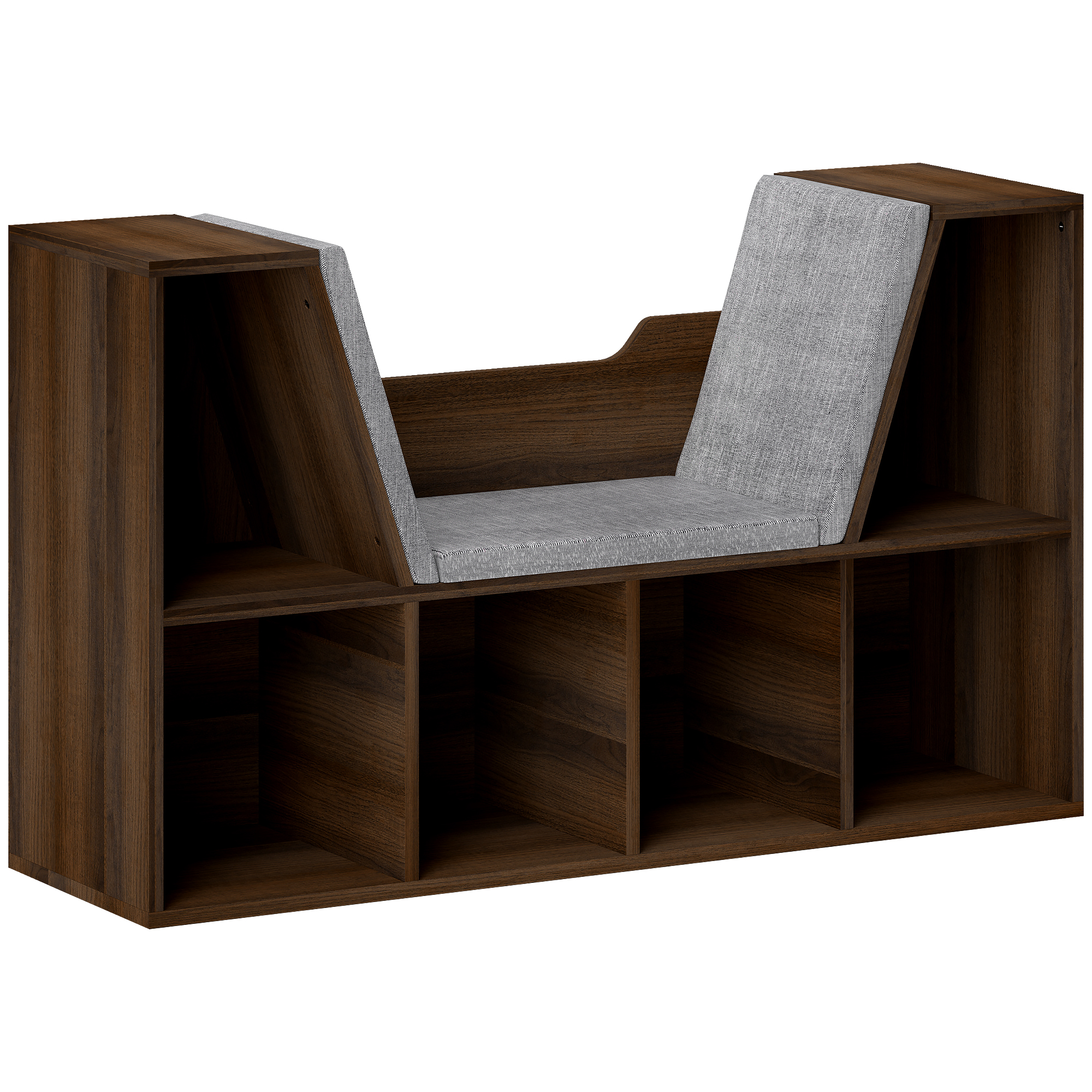 HOMCOM Bookcase Storage Shelf with Cushioned Reading Seat, Cube Bookshelf Organizer for Bedroom Living Room, Chestnut