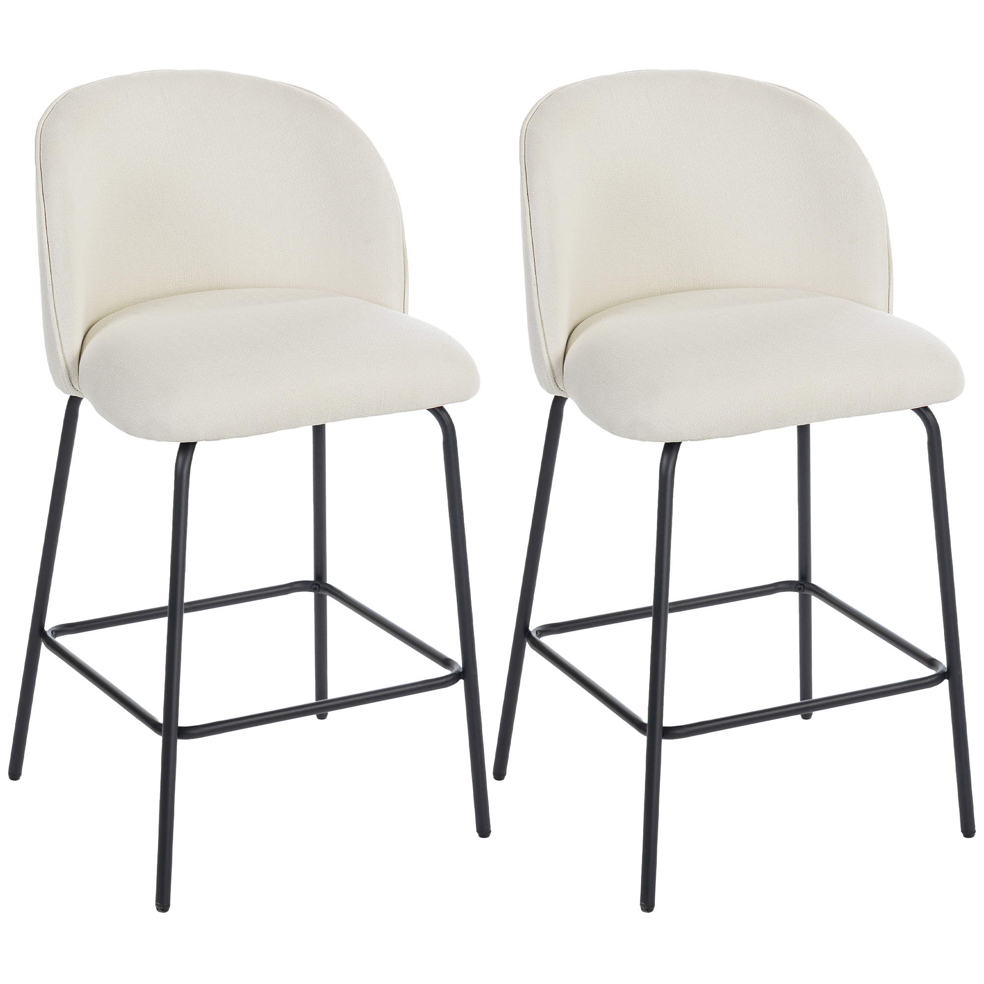 HOMCOM Set mit 2 Barhockern, Barstühle mit Fußstütze und Rückenlehne, Leinenoptik-Stoff, Sitzhöhe 68 cm, Stahlgestell für Küche, Wohnzimmer, Esszimmer, Creme   Aosom