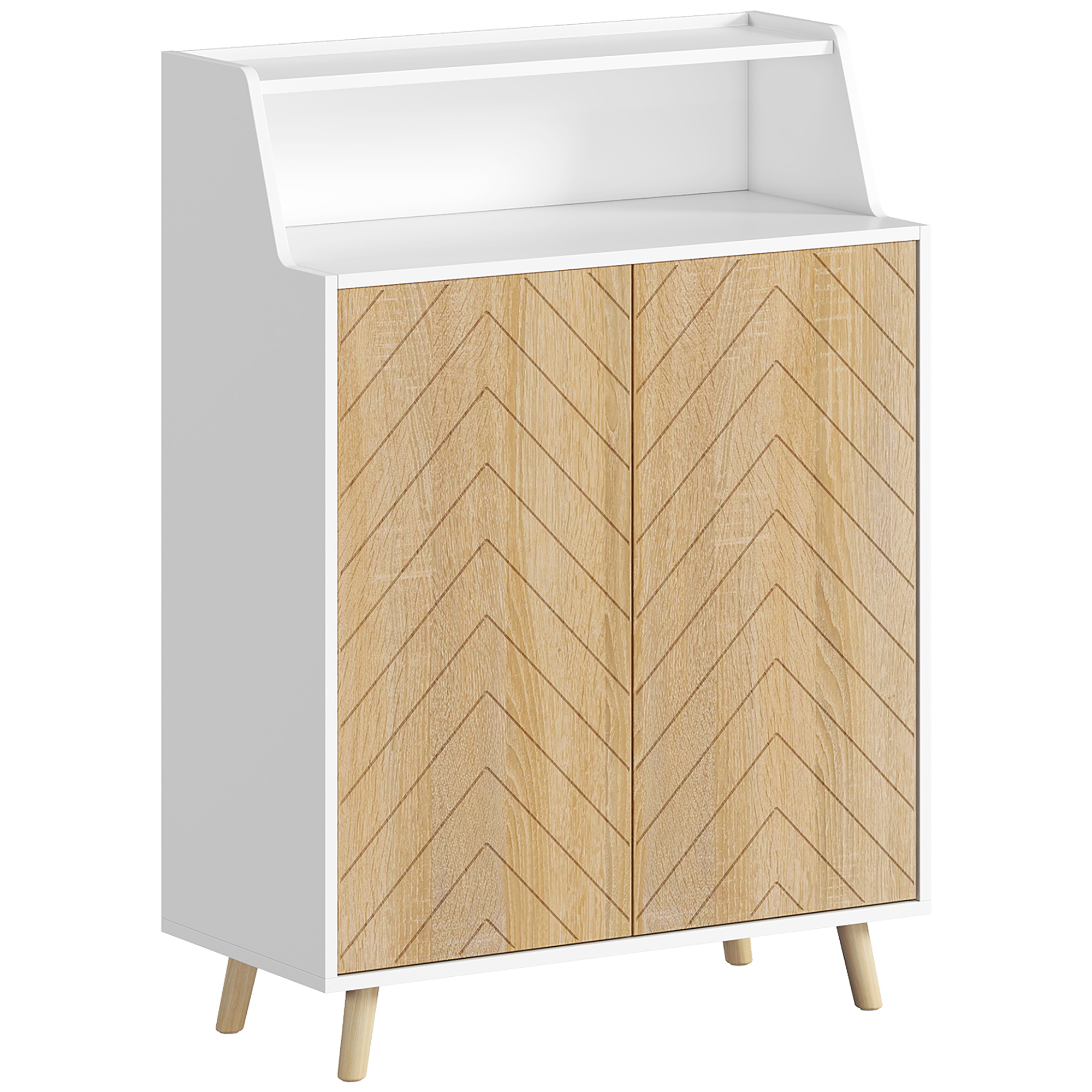 HOMCOM Zapatero Entrada Recibidor con 2 Puertas Estantes Ajustables y Compartimento Abierto 75x35x104 cm Blanco y Natural