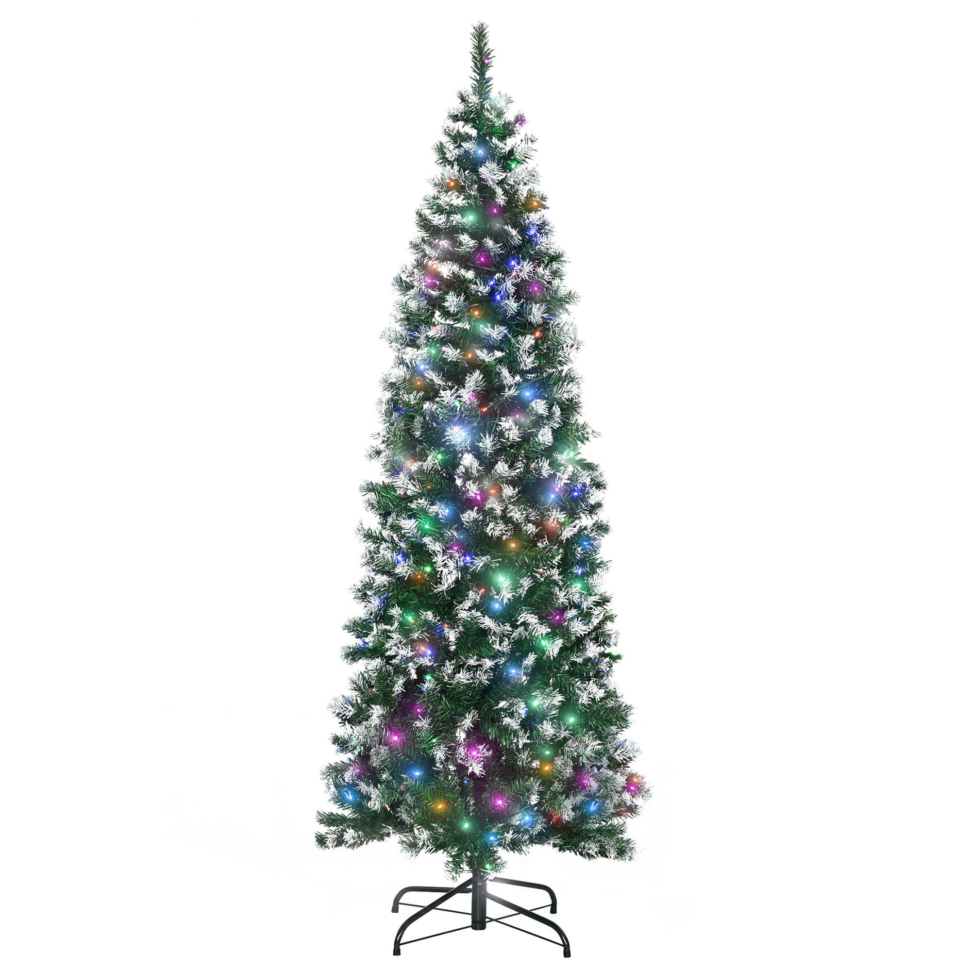 HOMCOM 6FT Tall Prelit Pencil Slim Artificial Christmas Tree with Realistic Branches, 300 Colourful LED Lights and 618 Tips, Xmas Decoration, Green HOMCOM 6FT Tall Prelit Pencil Slim Artificial Christmas Tree with Realistic Branches, 300 Colourful LED Lights and 618 Tips, Xmas Decoration, Green