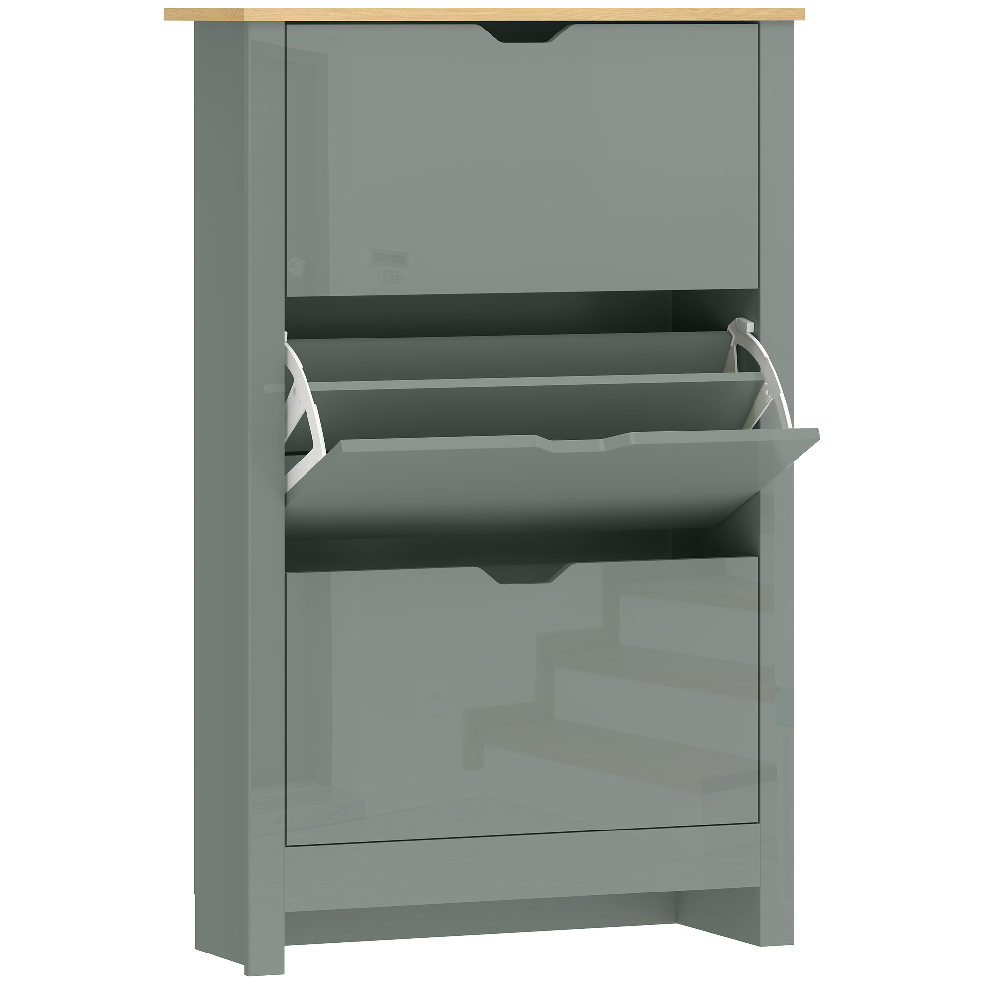 HOMCOM Slim Shoe Cabinet, Narrow Shoe Cupboard with 3 Flip Drawers, Adjustable Shelves for 18 Pairs of Shoes, Light Grey HOMCOM Slim Shoe Cabinet, Narrow Shoe Cupboard with 3 Flip Drawers, Adjustable Shelves for 18 Pairs of Shoes, Light Grey