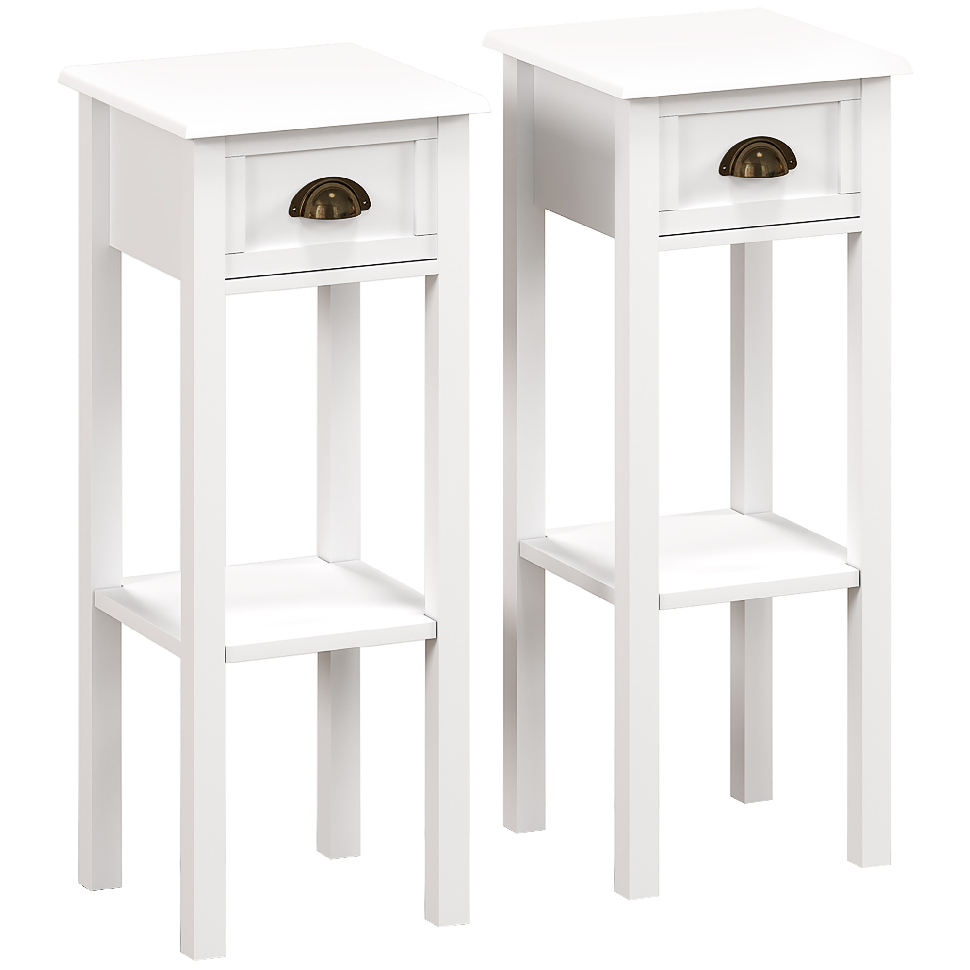 HOMCOM Lot de 2 tables d'appoint Table de Chevet style sophistiqué avec tiroir, étagère inférieure, 30 x 30 x 75 cm, blanc HOMCOM Lot de 2 tables d'appoint Table de Chevet style sophistiqué avec tiroir, étagère inférieure, 30 x 30 x 75 cm, blanc