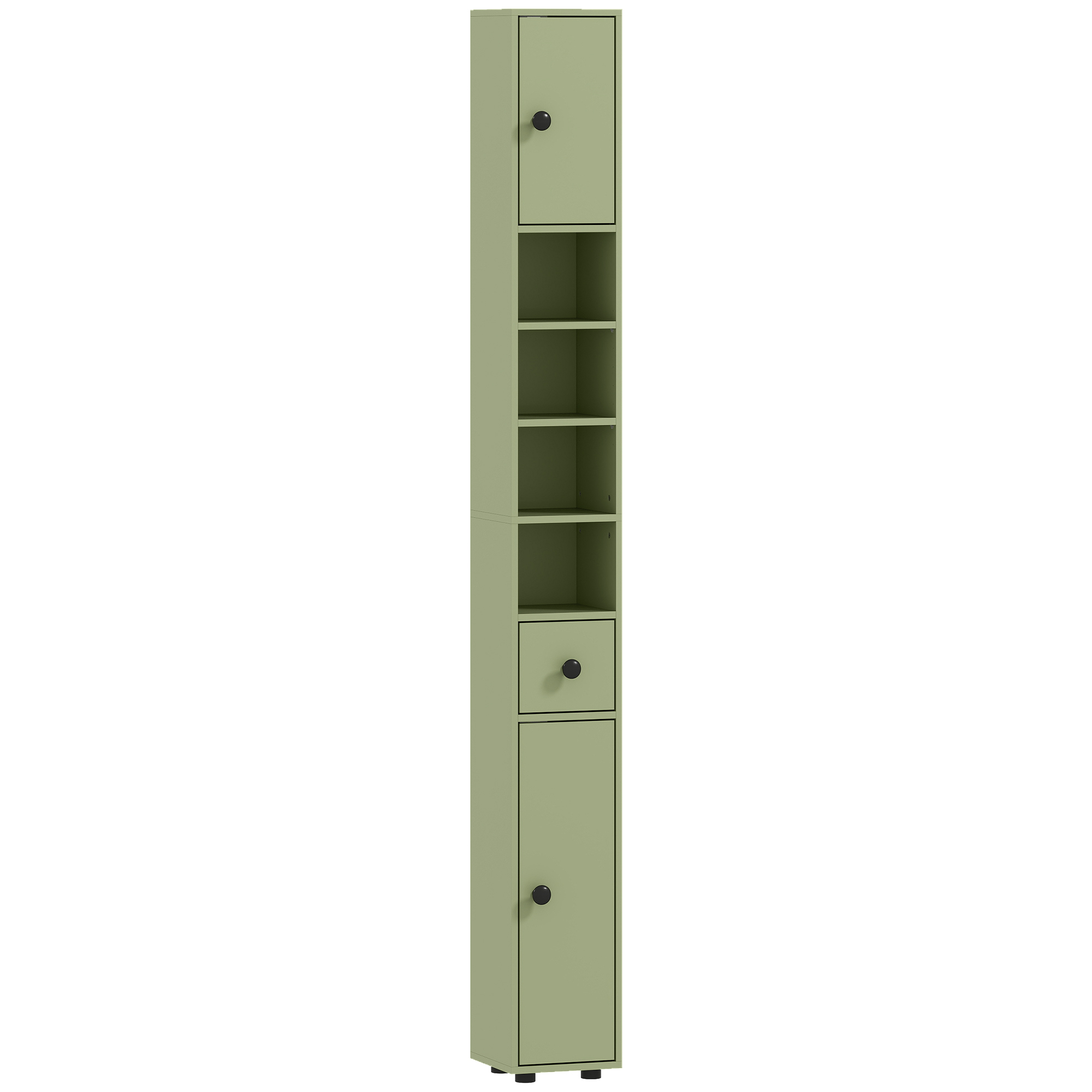 Kleankin Green 180Cm Slim Bathroom Cabinet, With Drawer, Shelves And Cupboards