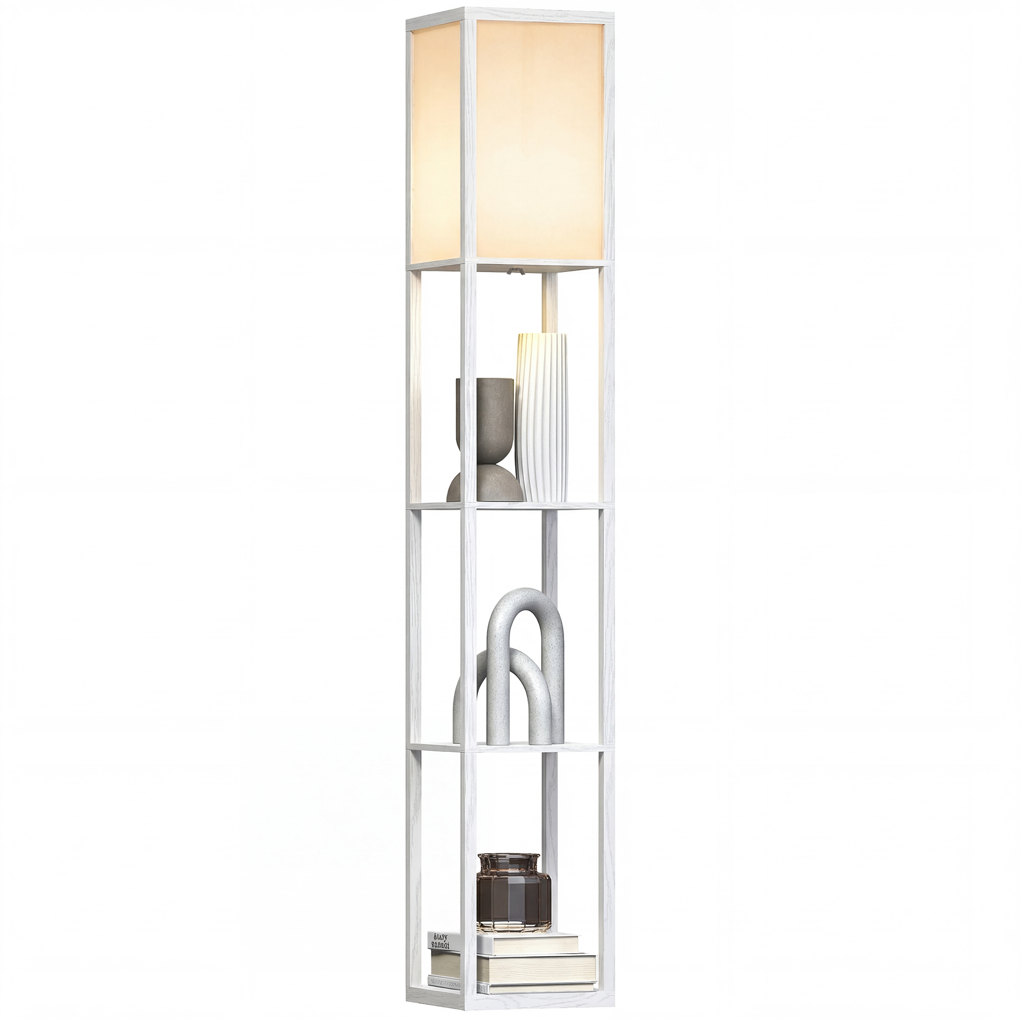 Lampadaire étagère Lampe étagère 3 étagères 4 Niveaux MDF Blanc
