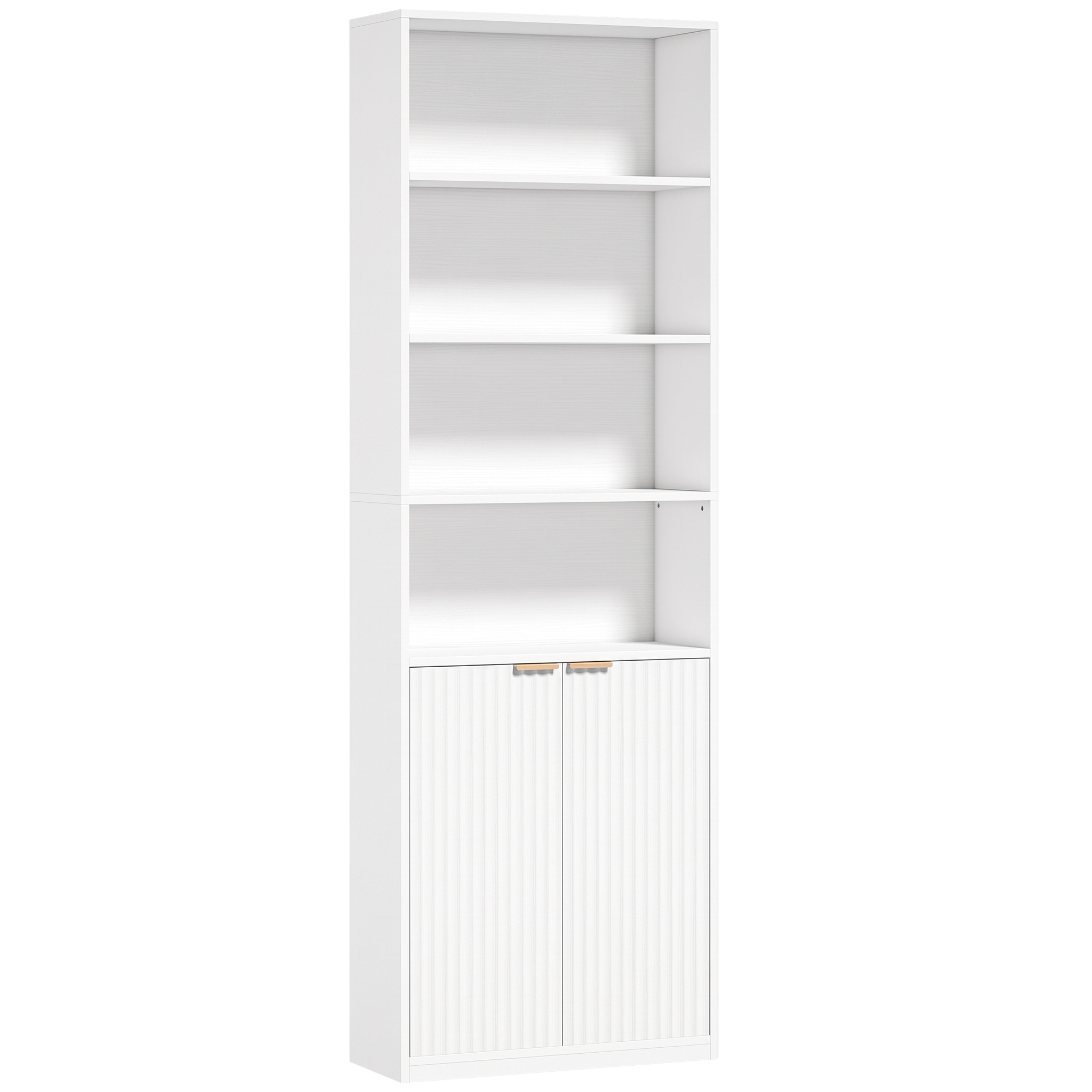 HOMCOM 6-stufiges Regal, Aufbewahrungsmöbel, Bücherregal 60 x 24 x 182 cm mit 4 offenen Fächern und 2 Türen, Aufbewahrungsregal für Wohnzimmer, Schlafzimmer, Büro, Weiß Aosom
